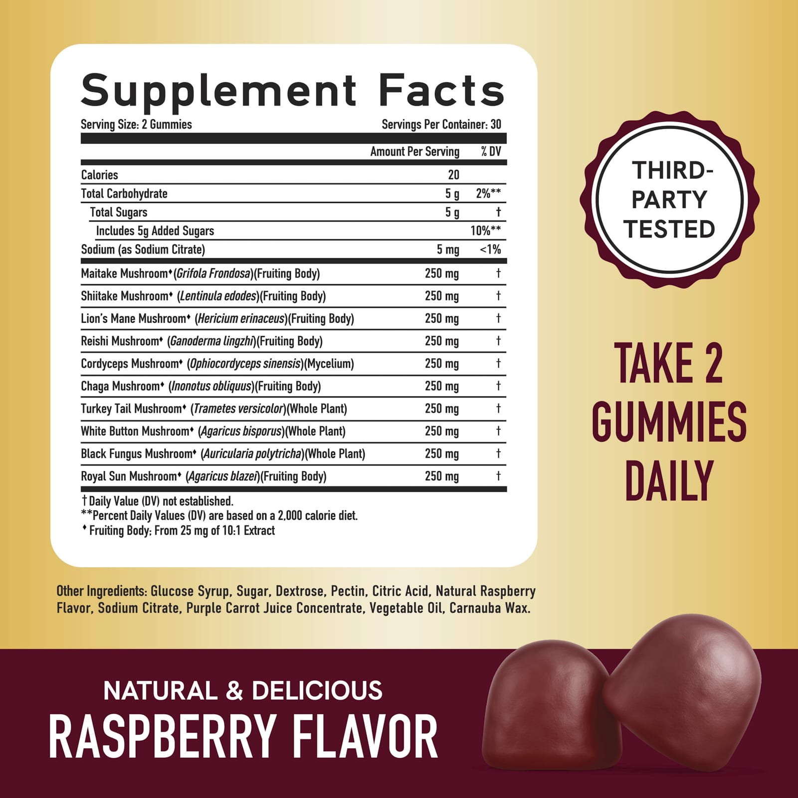 SMNutrition 10 in 1 Mega Blend Mushroom Gummies – Raspberry – 60 gommes — étiquette 5