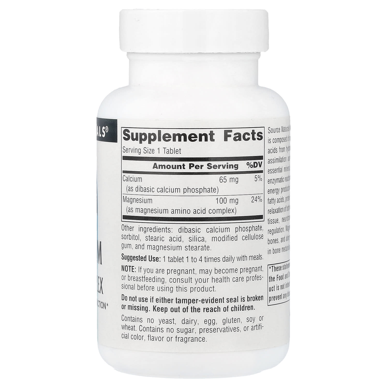 Source Naturals Magnesium Chelate Complex – 100 comprimés — photo 2 sur 2