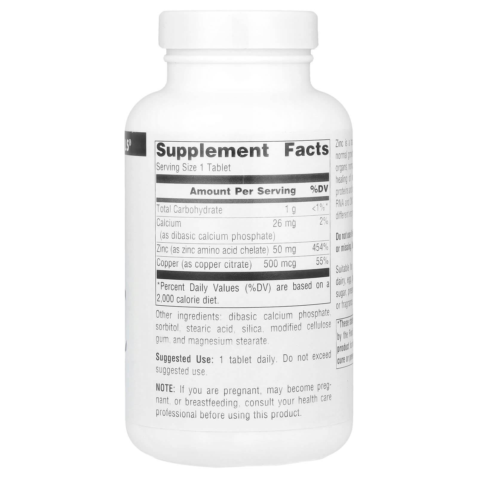 Source Naturals Zinc – 250 comprimés — photo 2 sur 2