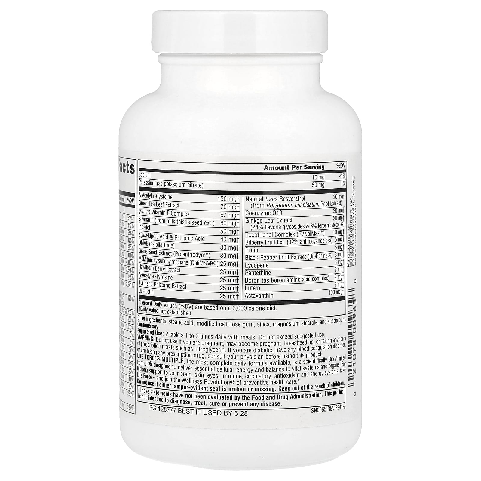 Source Naturals Life Force Multiple, No Iron – 60 comprimés — étiquette 1