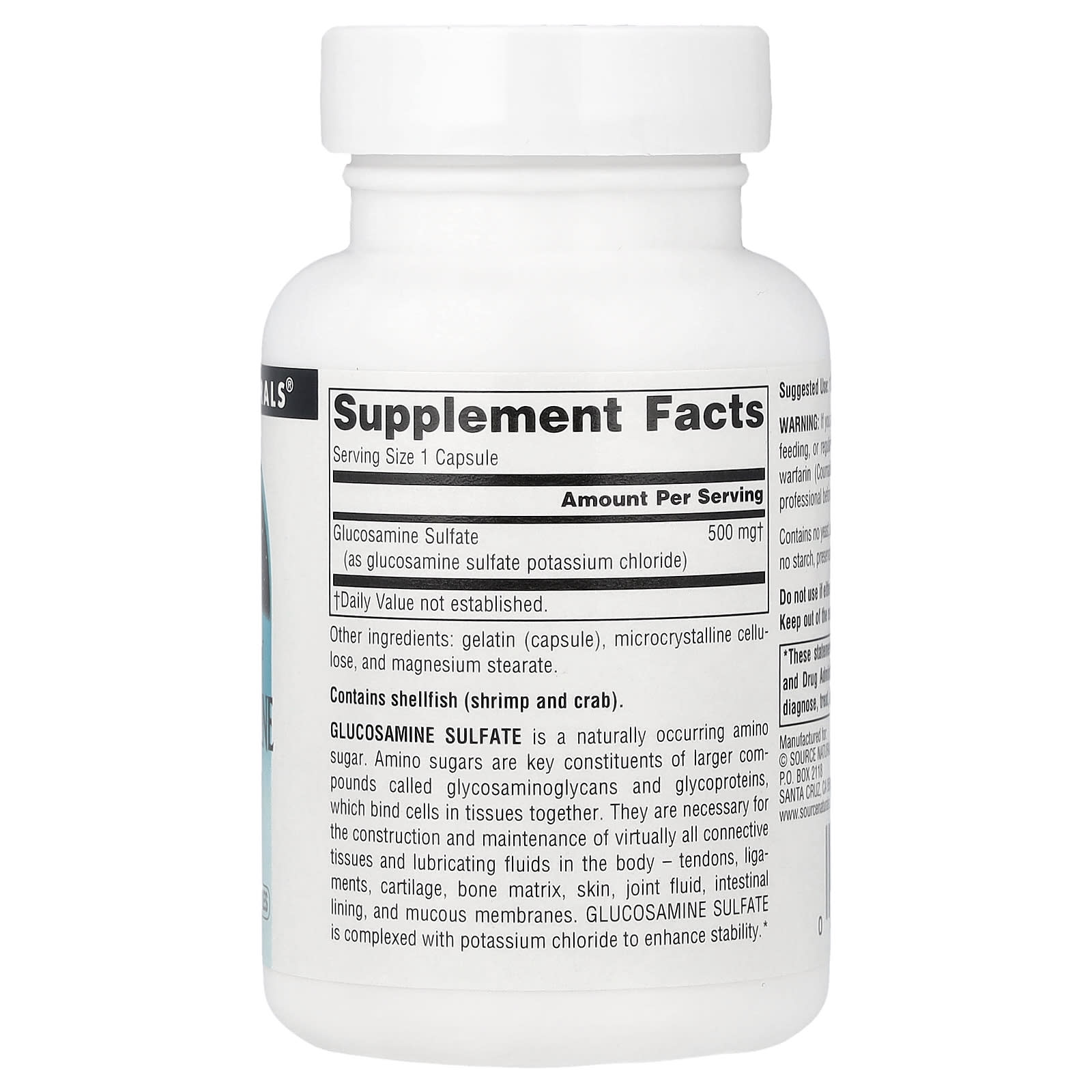 Source Naturals Glucosamine Sulfate, Sodium Free – 60 gélules — photo 2 sur 2