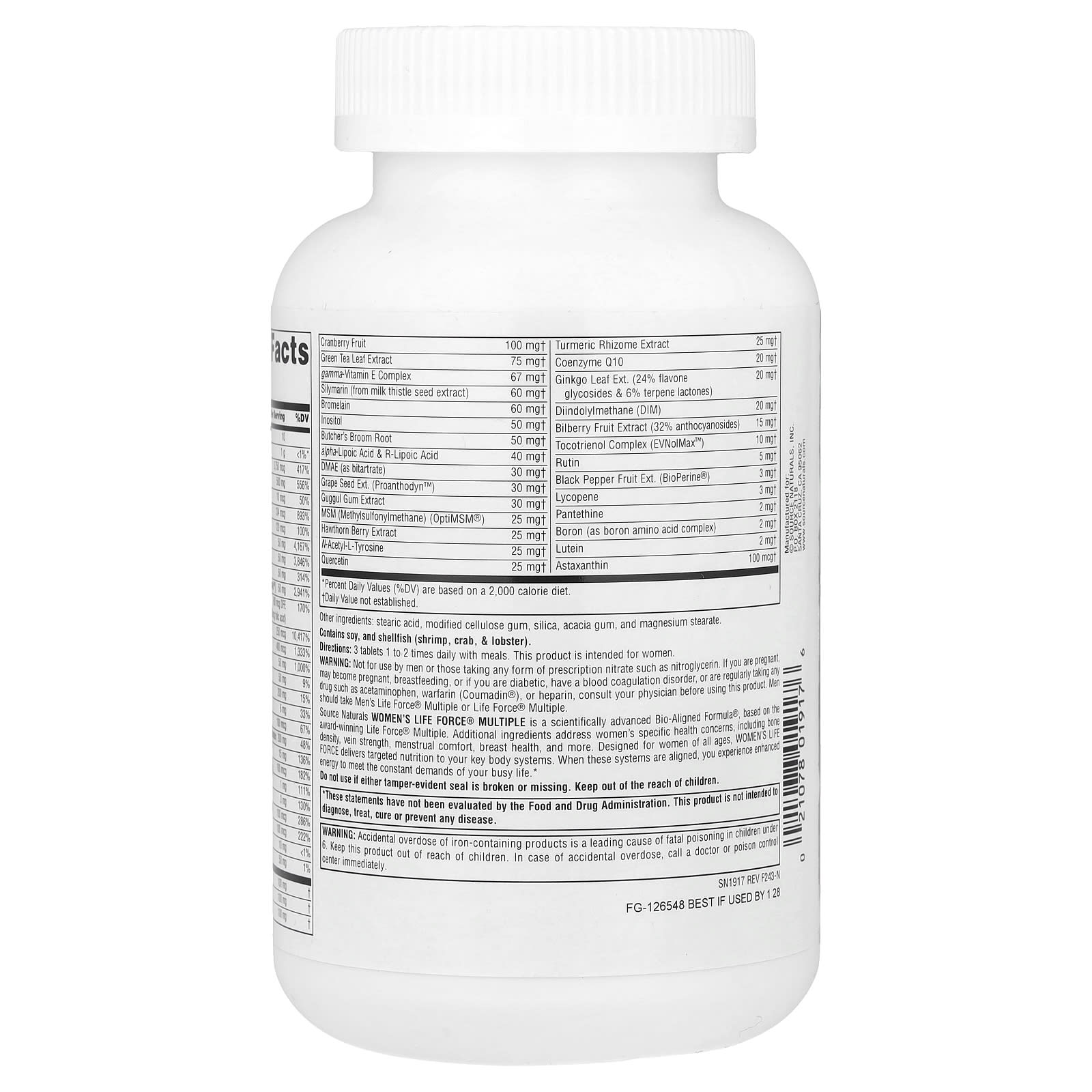 Source Naturals Women's Life Force Multiple – 180 comprimés — étiquette 1