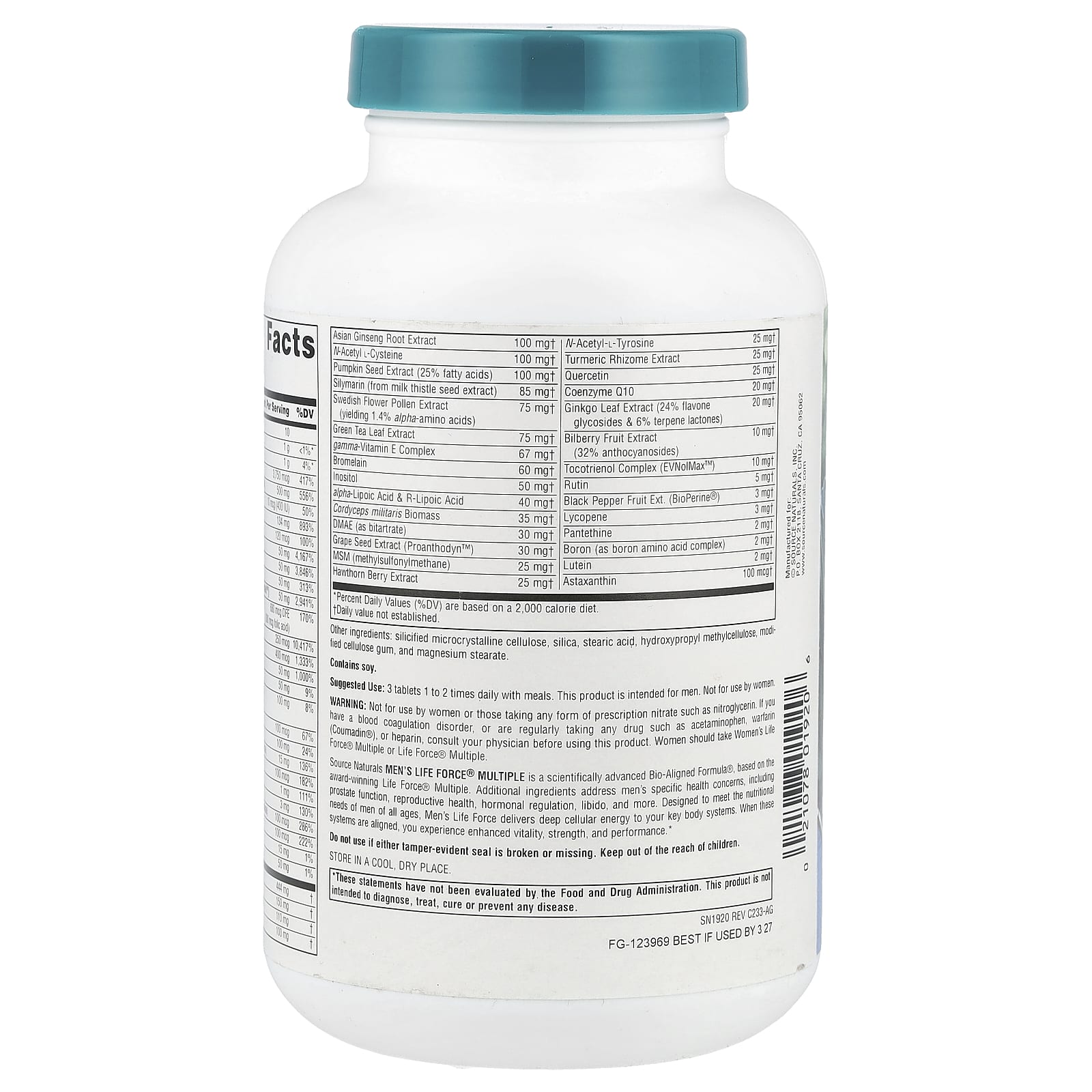 Source Naturals Men's Life Force Multiple – 180 comprimés — étiquette 1