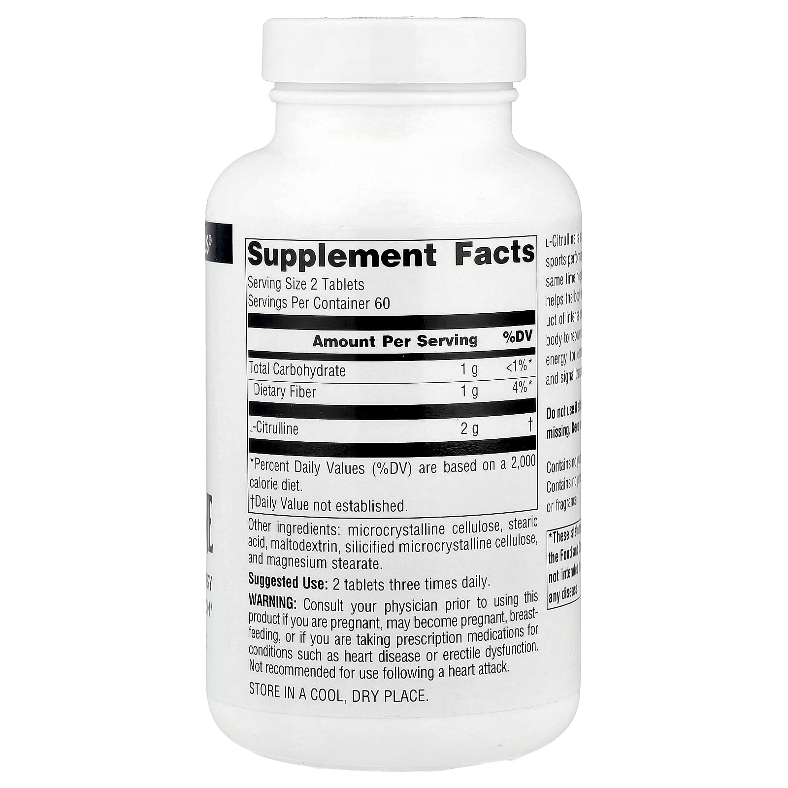 Source Naturals L-Citrulline – 120 comprimés — photo 2 sur 2