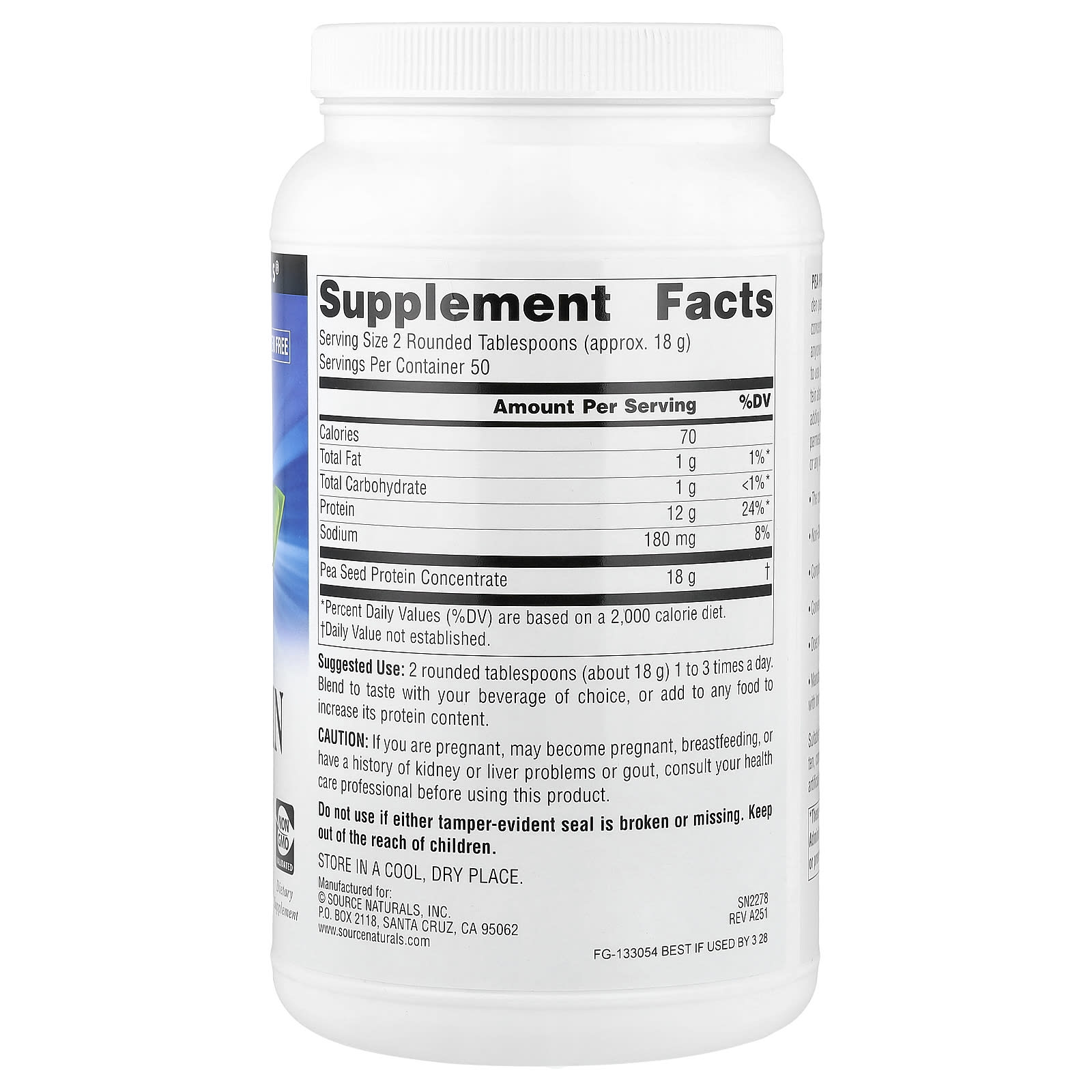 Source Naturals Pea Protein Power – 907,18 g — photo 2 sur 2