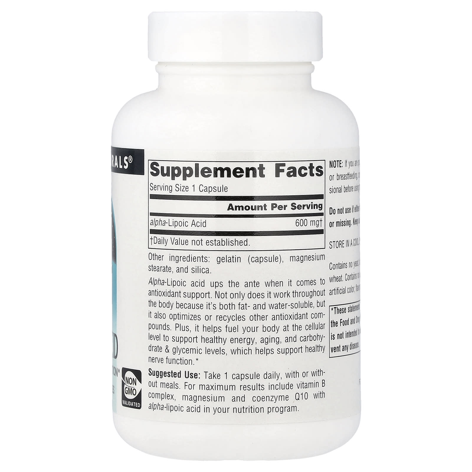 Source Naturals Alpha Lipoic Acid – 600 mg – 60 gélules — photo 2 sur 2