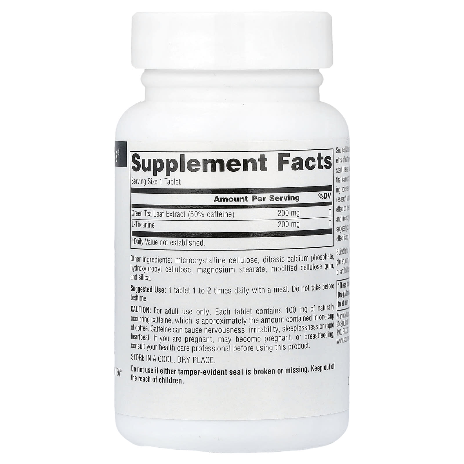 Source Naturals Caffeine + L-Theanine – 60 comprimés — photo 2 sur 2