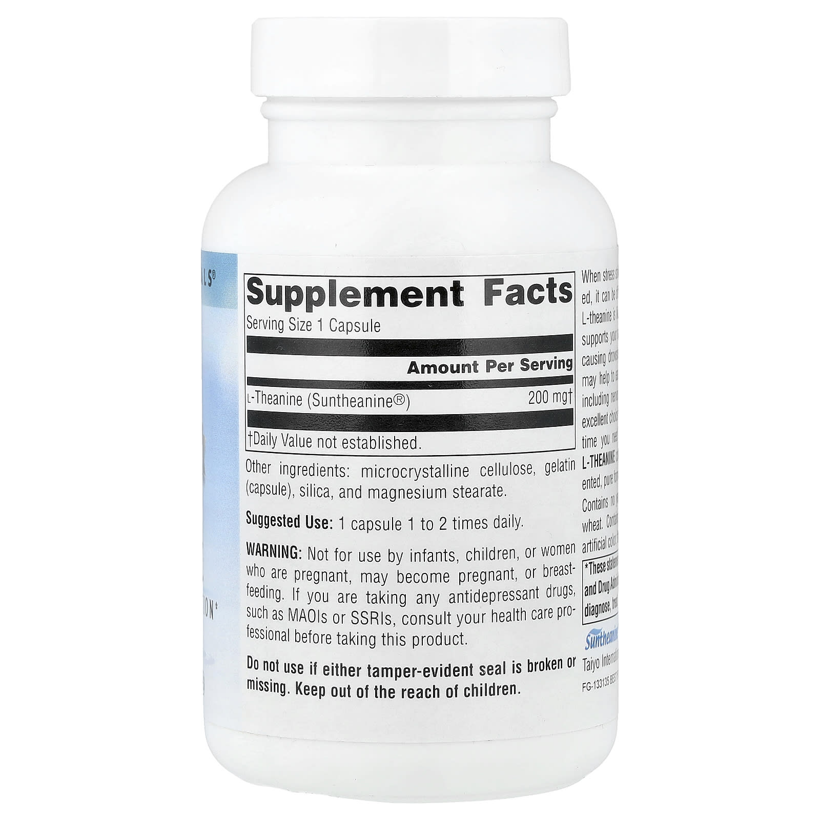 Source Naturals L-Theanine – 120 gélules — photo 2 sur 2