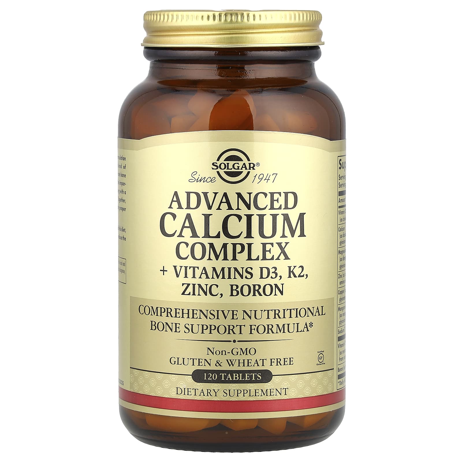 Solgar Advanced Calcium Complex + Vitamins D3, Zinc, Boron – 120 comprimés — Tunisie