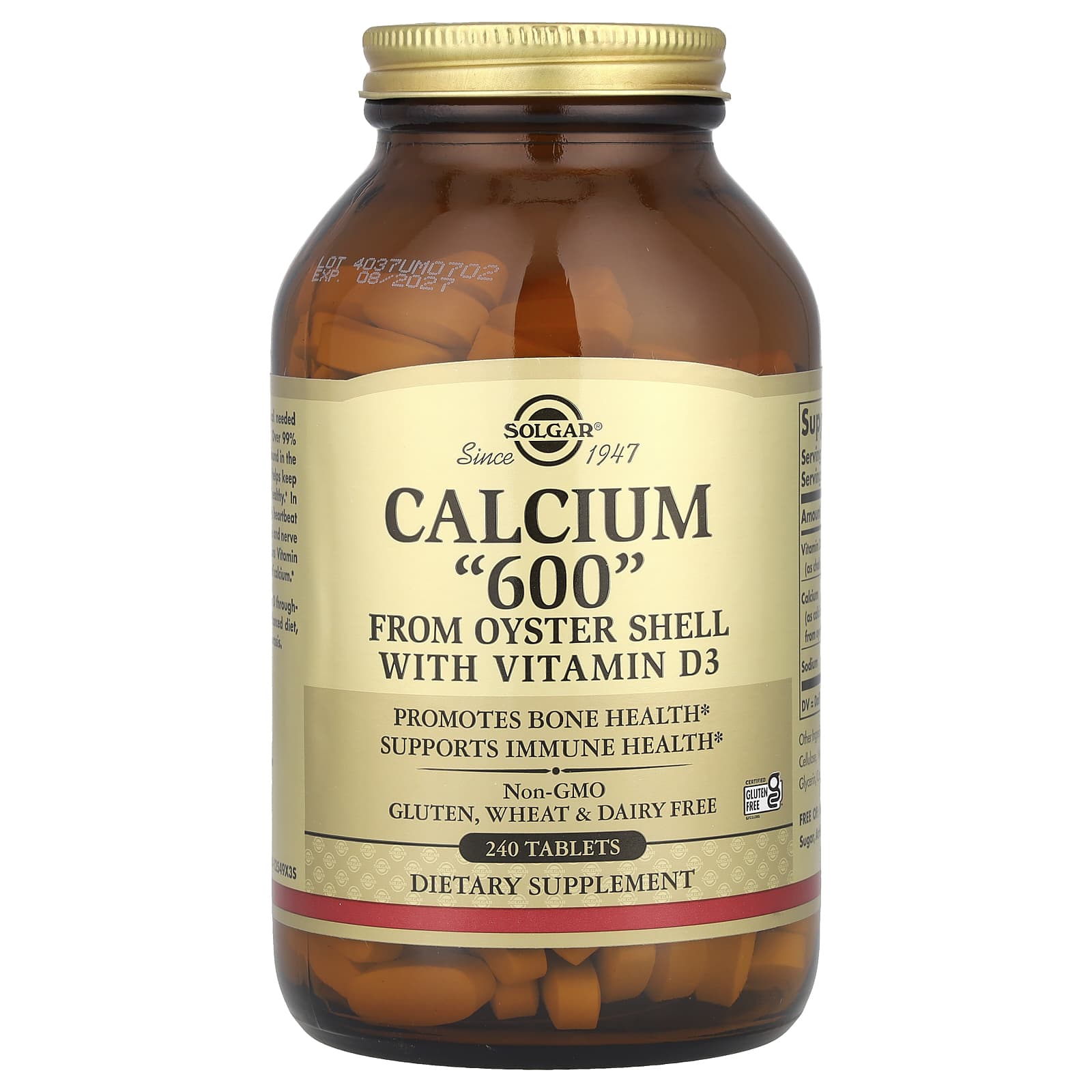 Solgar Calcium "600" from Oyster Shell with Vitamin D3 – 240 comprimés — Tunisie