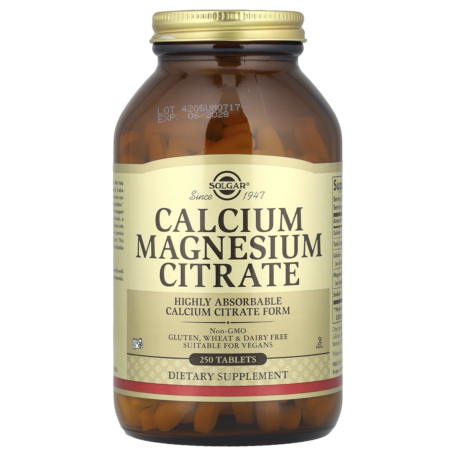 Solgar Calcium Magnesium Citrate – 250 comprimés — Tunisie