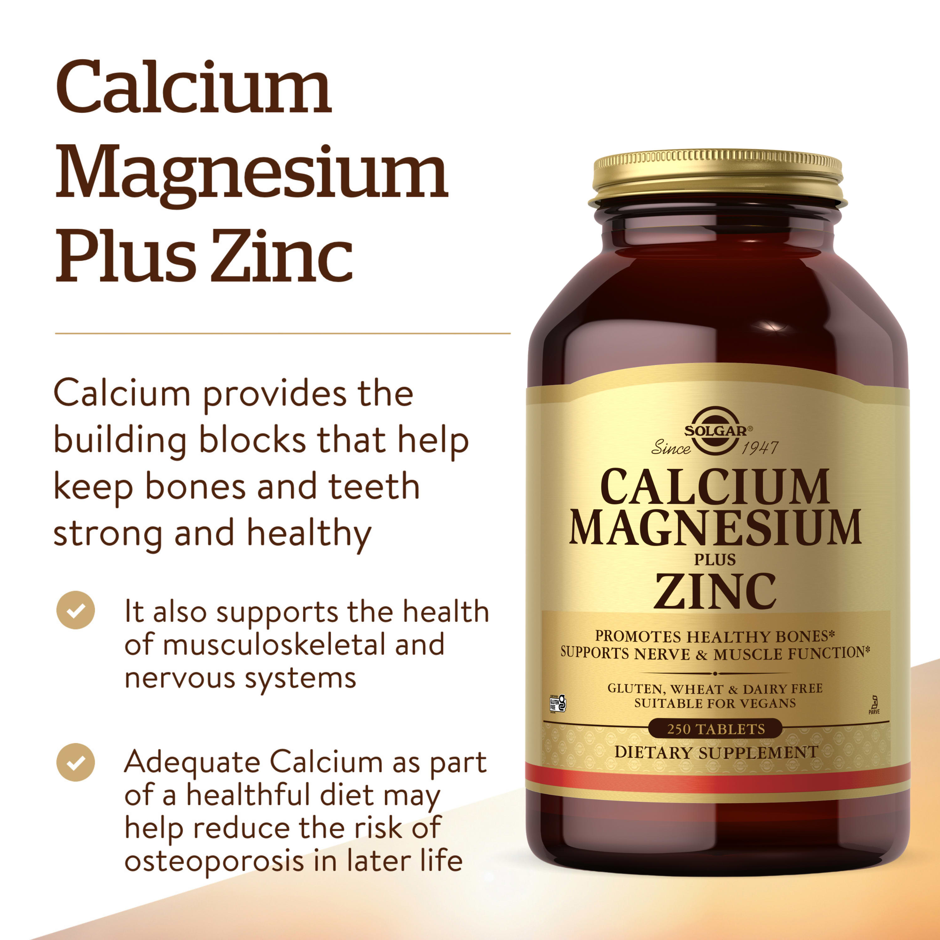 Solgar Calcium Magnesium Plus Zinc – 250 comprimés — étiquette 3