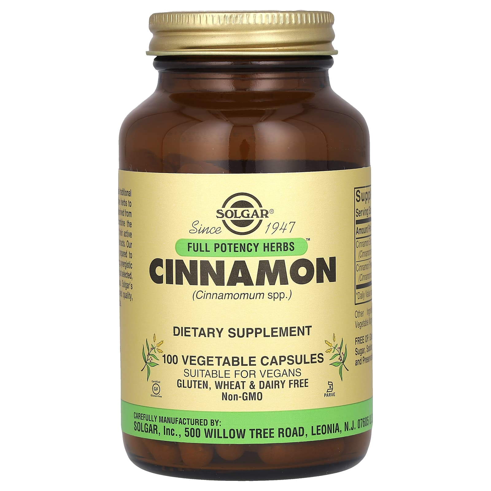 Solgar Full Potency Herbs, 100 Vegetable Capsules – Cinnamon — Tunisie