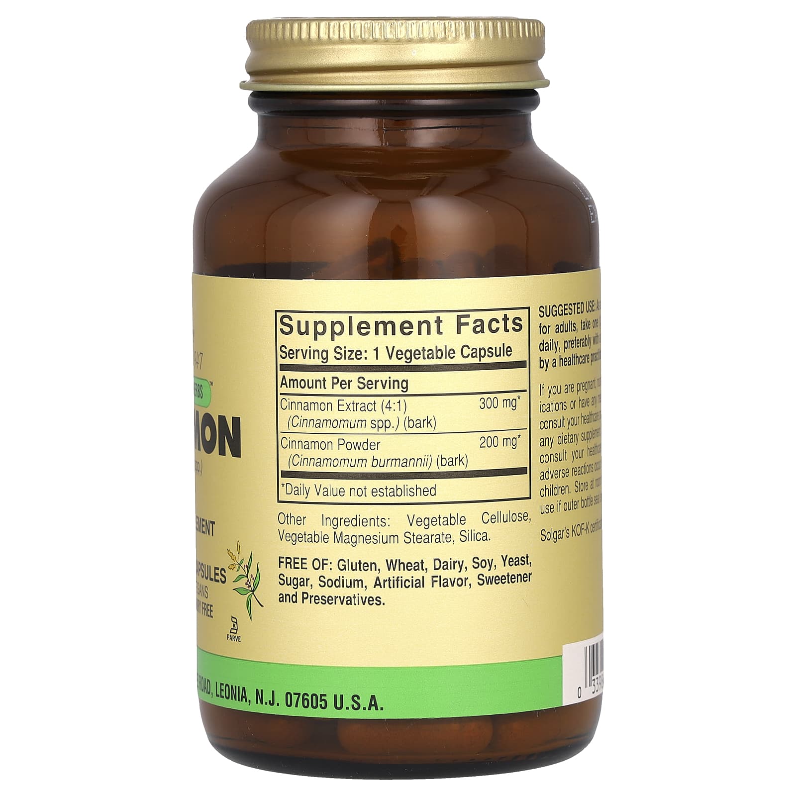 Solgar Full Potency Herbs, 100 Vegetable Capsules – Cinnamon — photo 2 sur 2