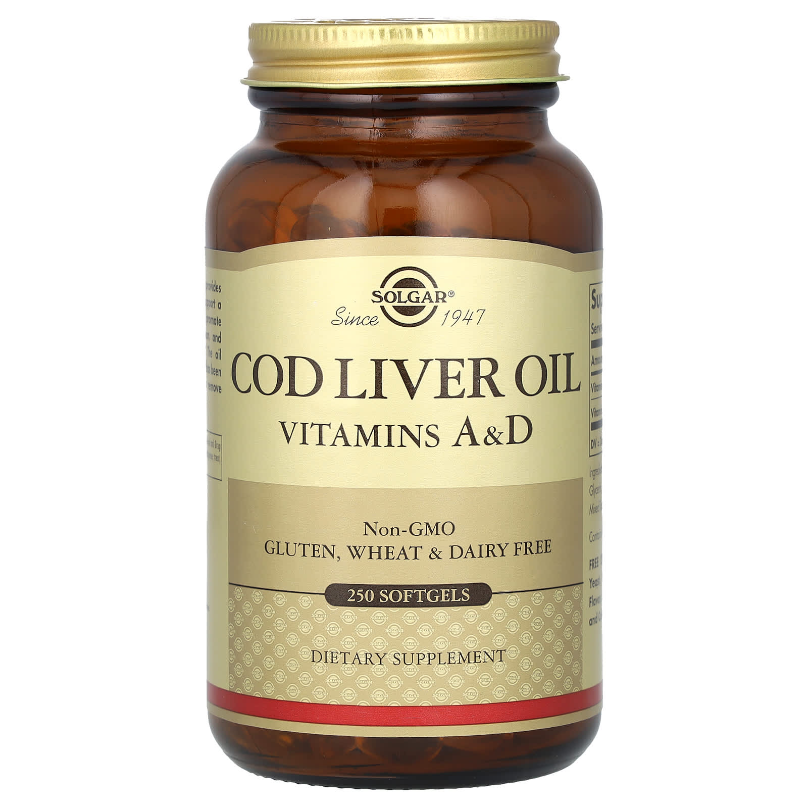 Solgar Cod Liver Oil, Vitamins A & D – 250 capsules molles — Tunisie