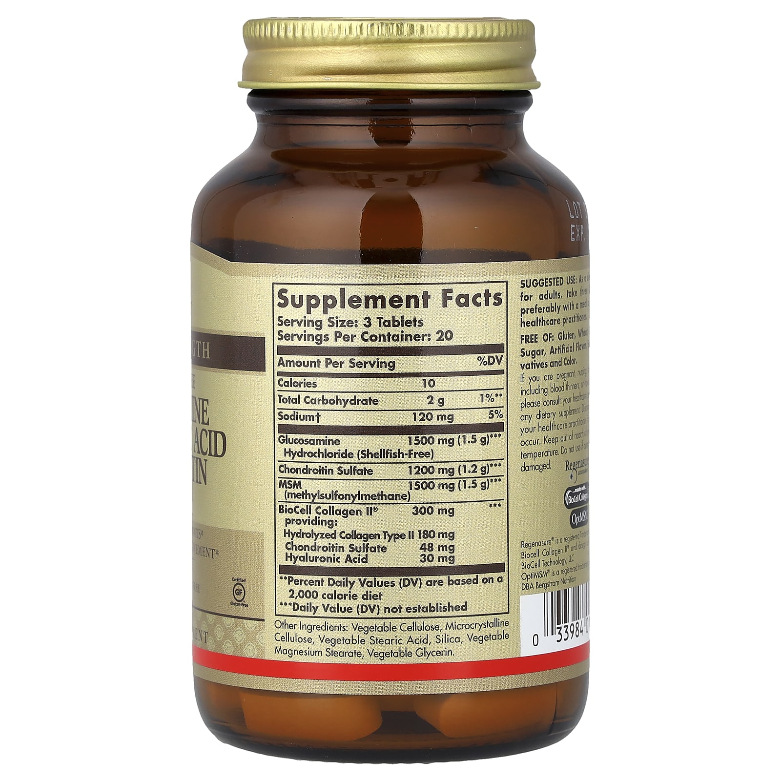 Solgar Glucosamine Hyaluronic Acid Chondroitin MSM – 60 comprimés — photo 2 sur 2
