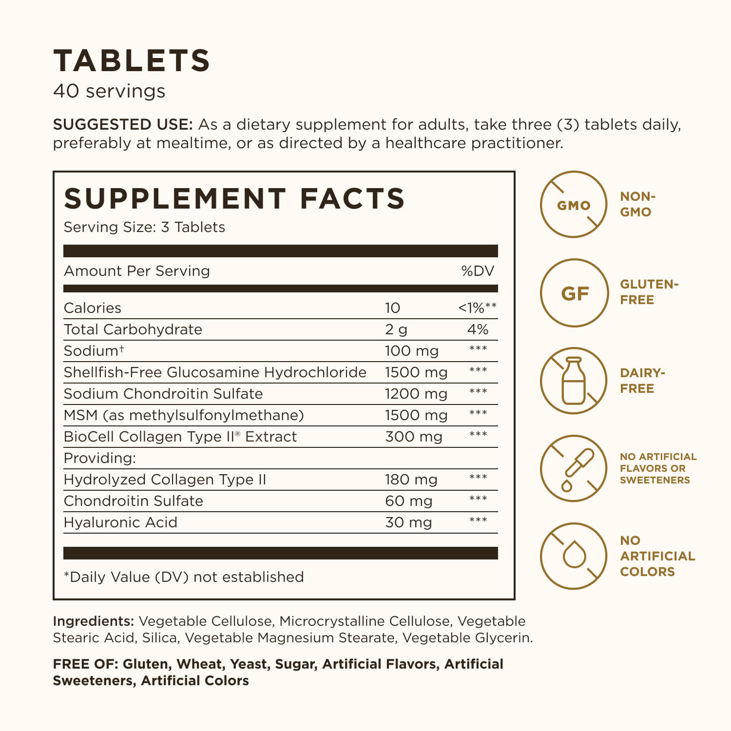 Solgar Glucosamine Hyaluronic Acid Chondroitin MSM – 60 comprimés — étiquette 1