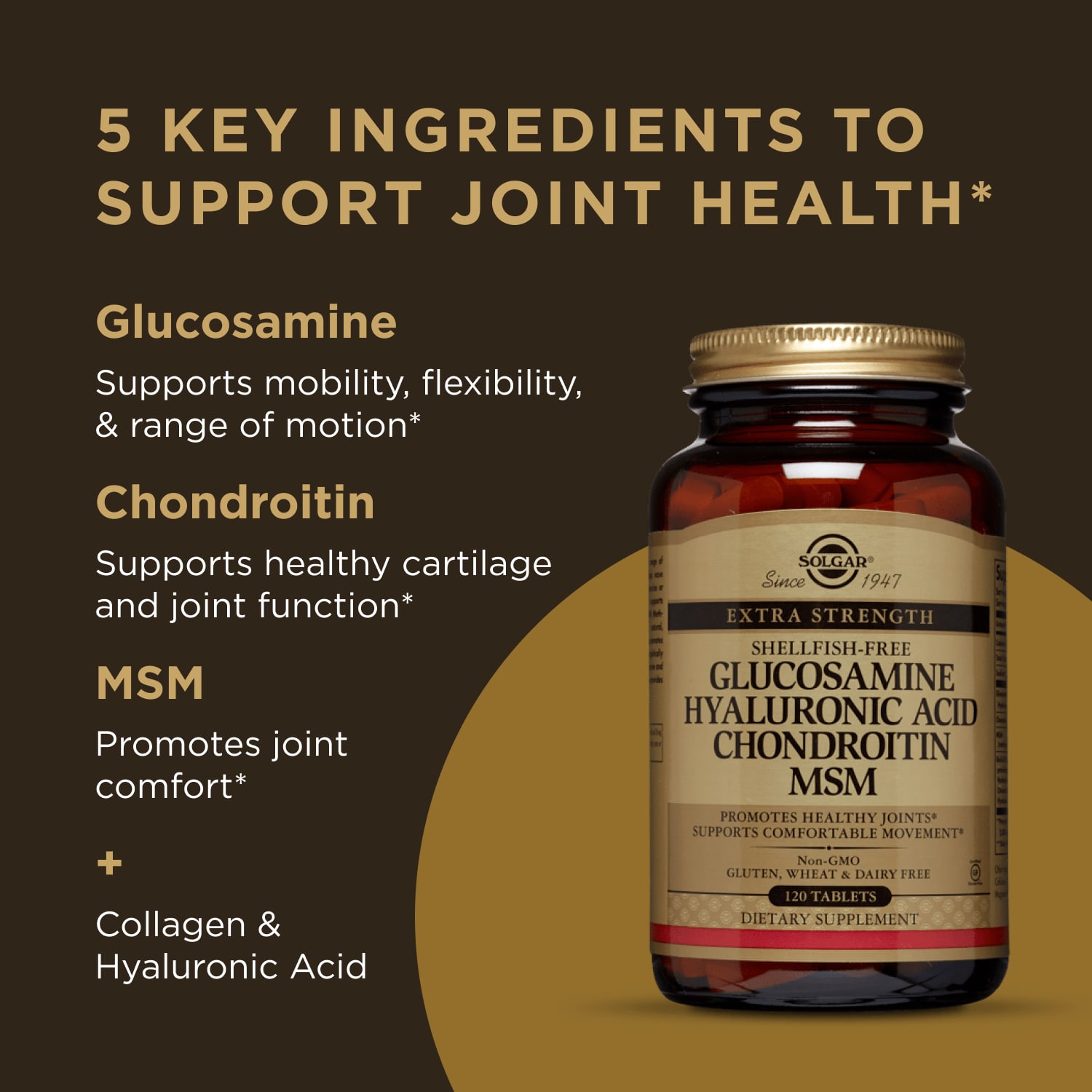 Solgar Glucosamine Hyaluronic Acid Chondroitin MSM – 60 comprimés — étiquette 2