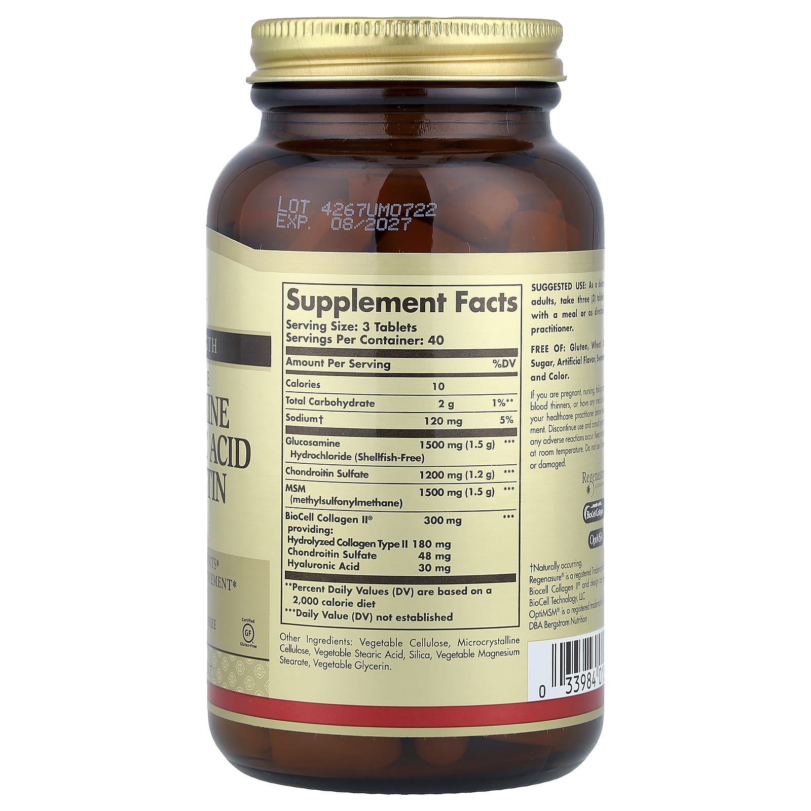 Solgar Glucosamine Hyaluronic Acid Chondroitin MSM – 120 comprimés — photo 2 sur 2