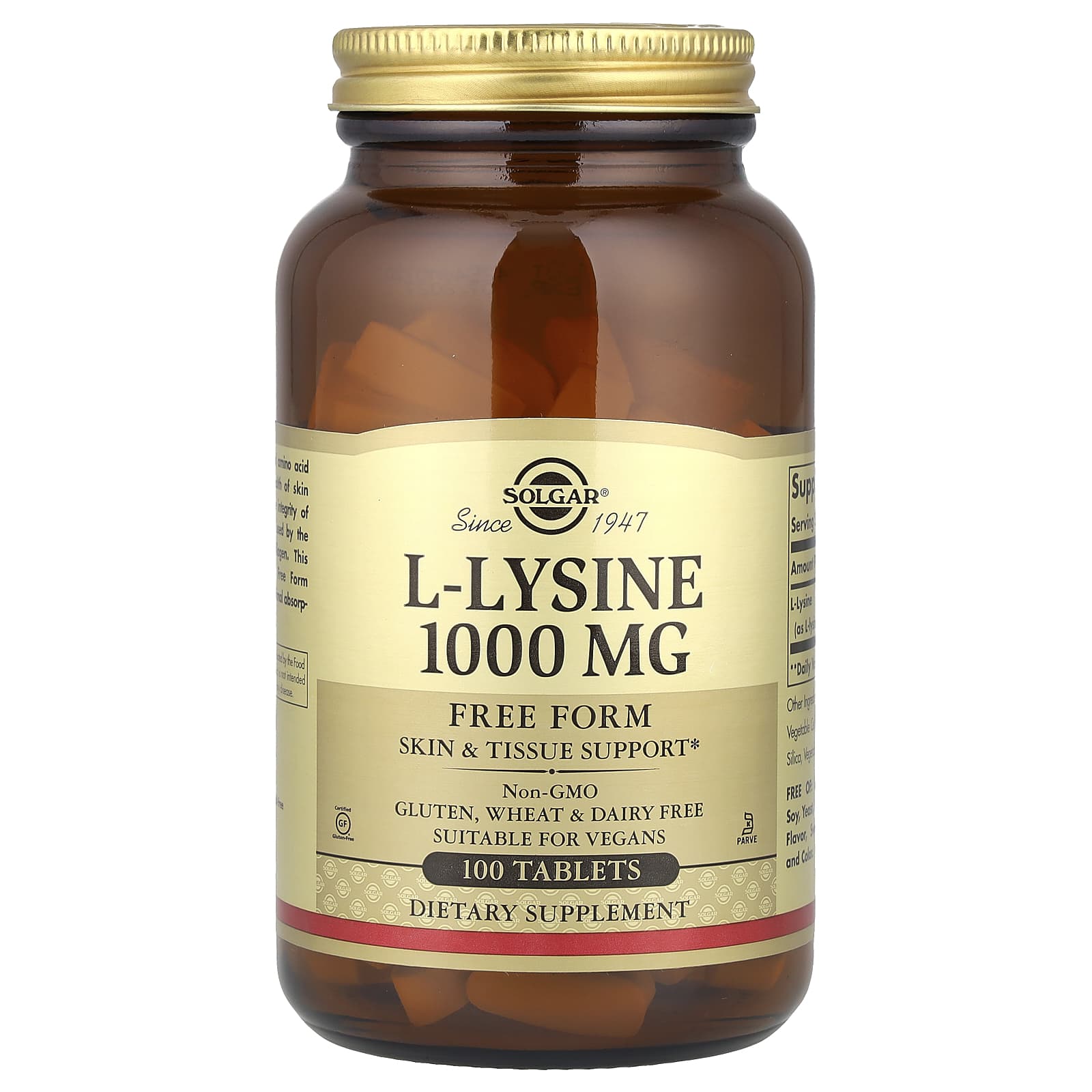 Solgar L-Lysine, Free Form – 100 comprimés — Tunisie
