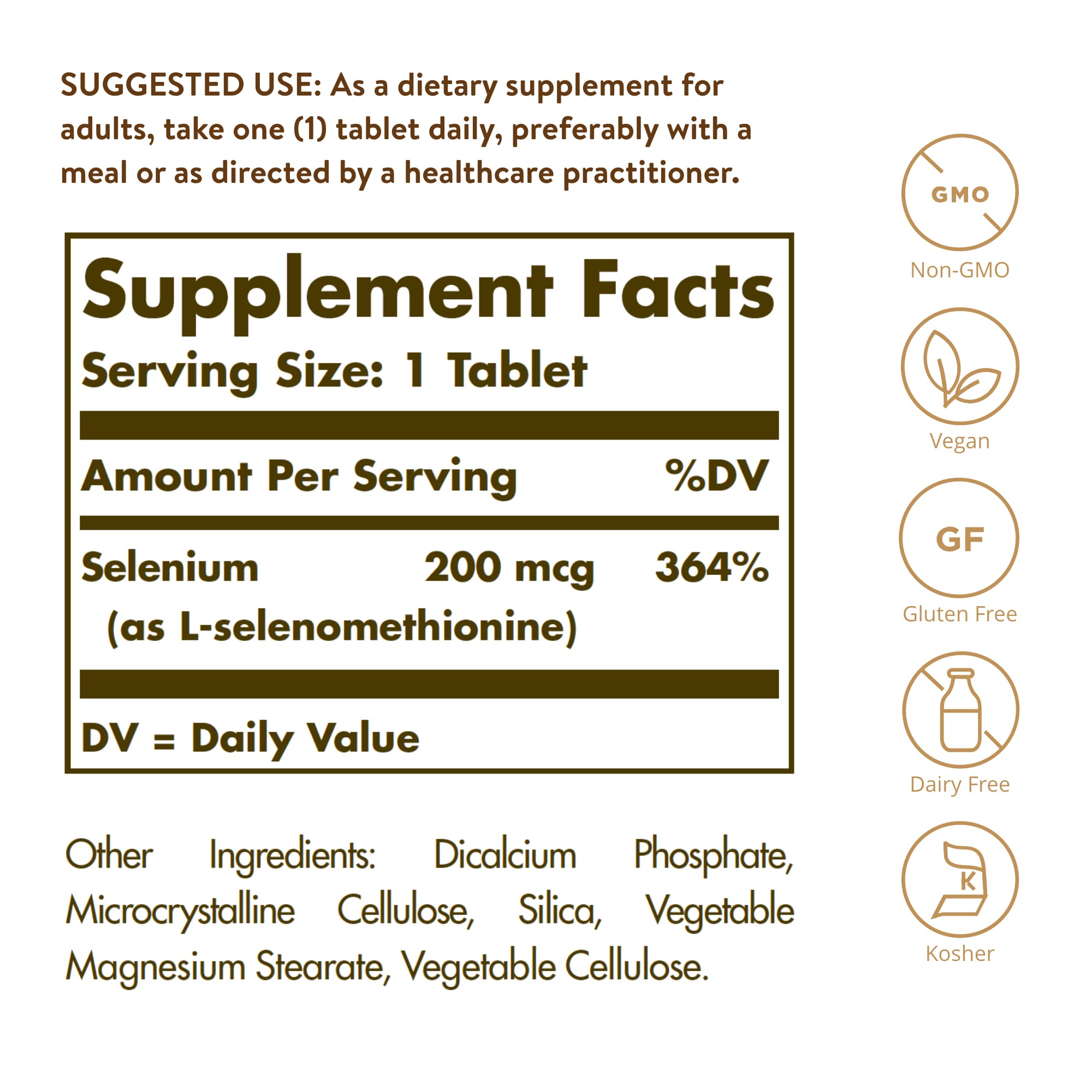 Solgar Selenium, Yeast-Free – 250 comprimés — étiquette 1