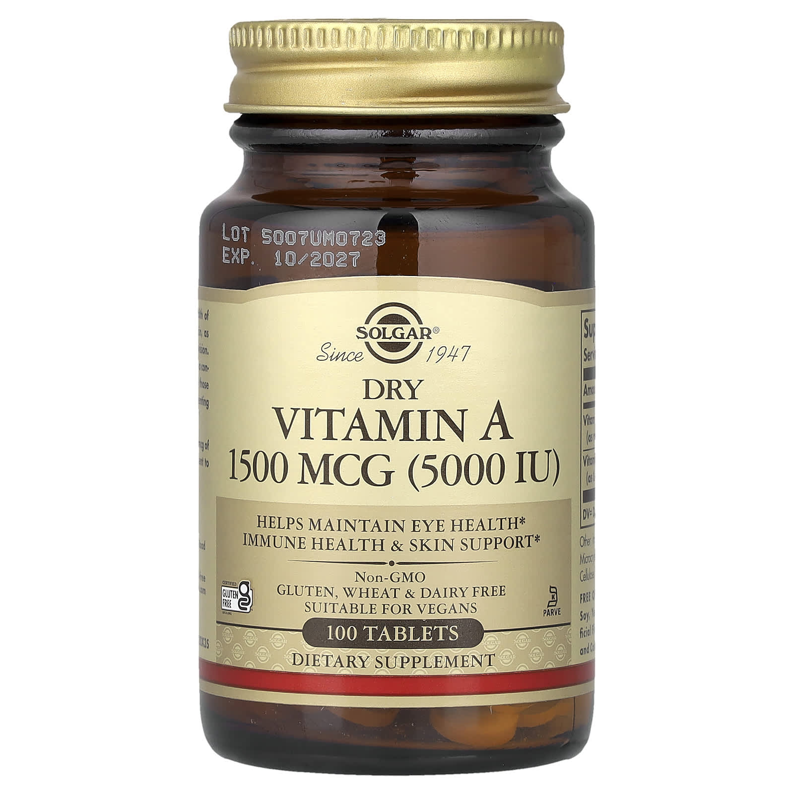 Solgar Dry Vitamin A – 100 comprimés — Tunisie