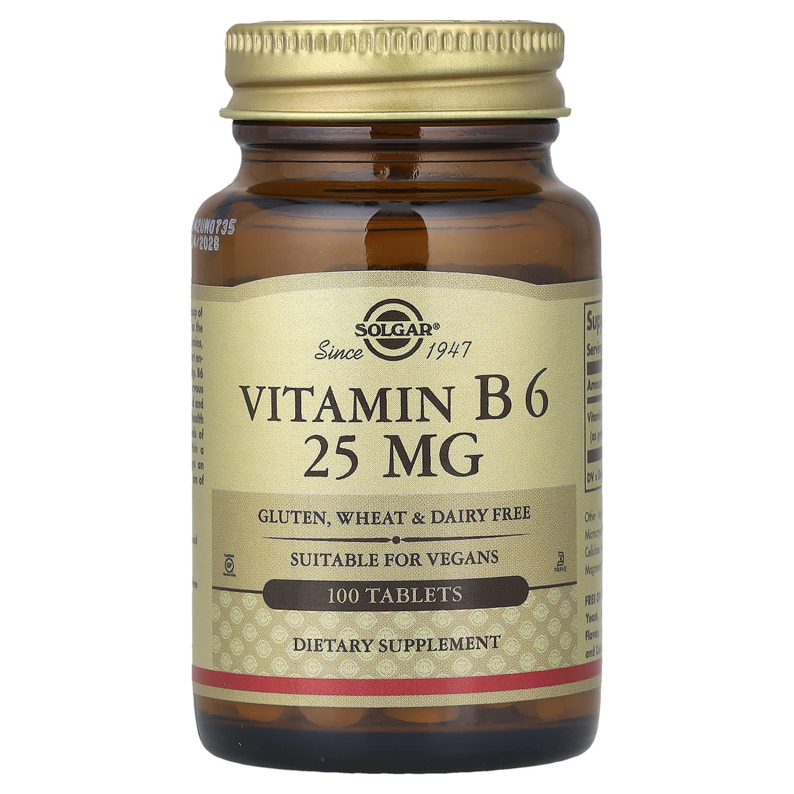 Solgar Vitamin B6 – 25 mg – 100 comprimés — Tunisie