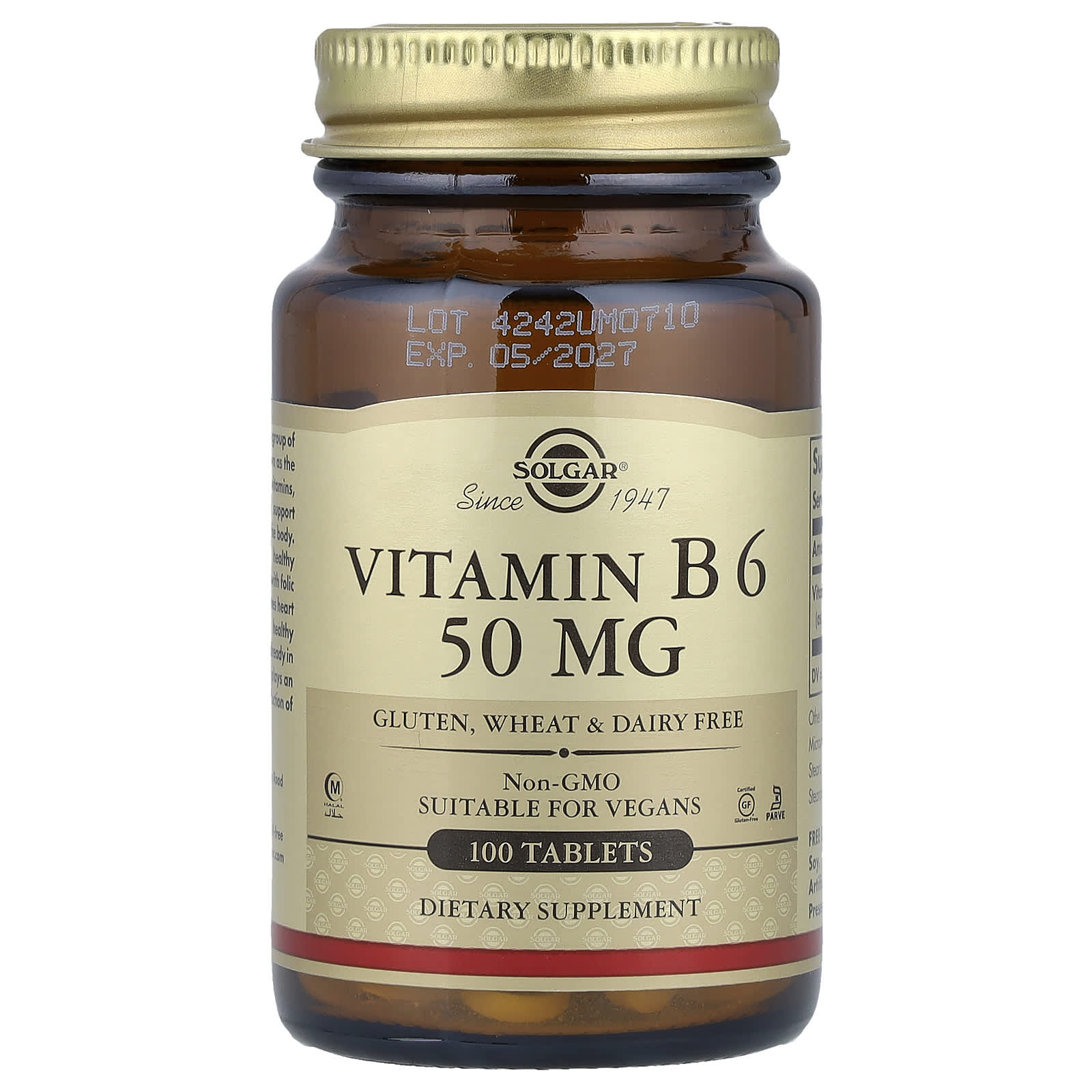Solgar Vitamin B6 – 50 mg – 100 comprimés — Tunisie