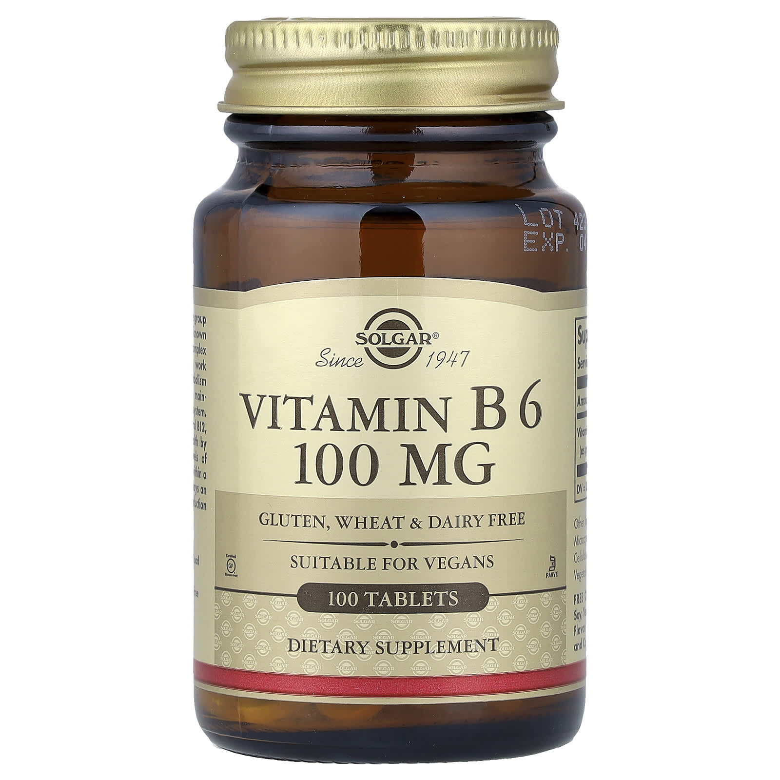 Solgar Vitamin B6 – 100 mg – 100 comprimés — Tunisie