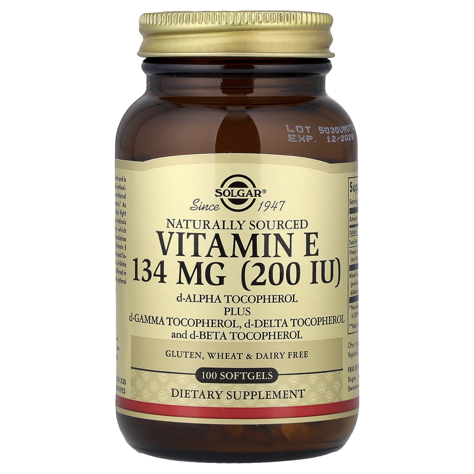 Solgar Vitamin E, Naturally Sourced – 100 capsules molles — Tunisie
