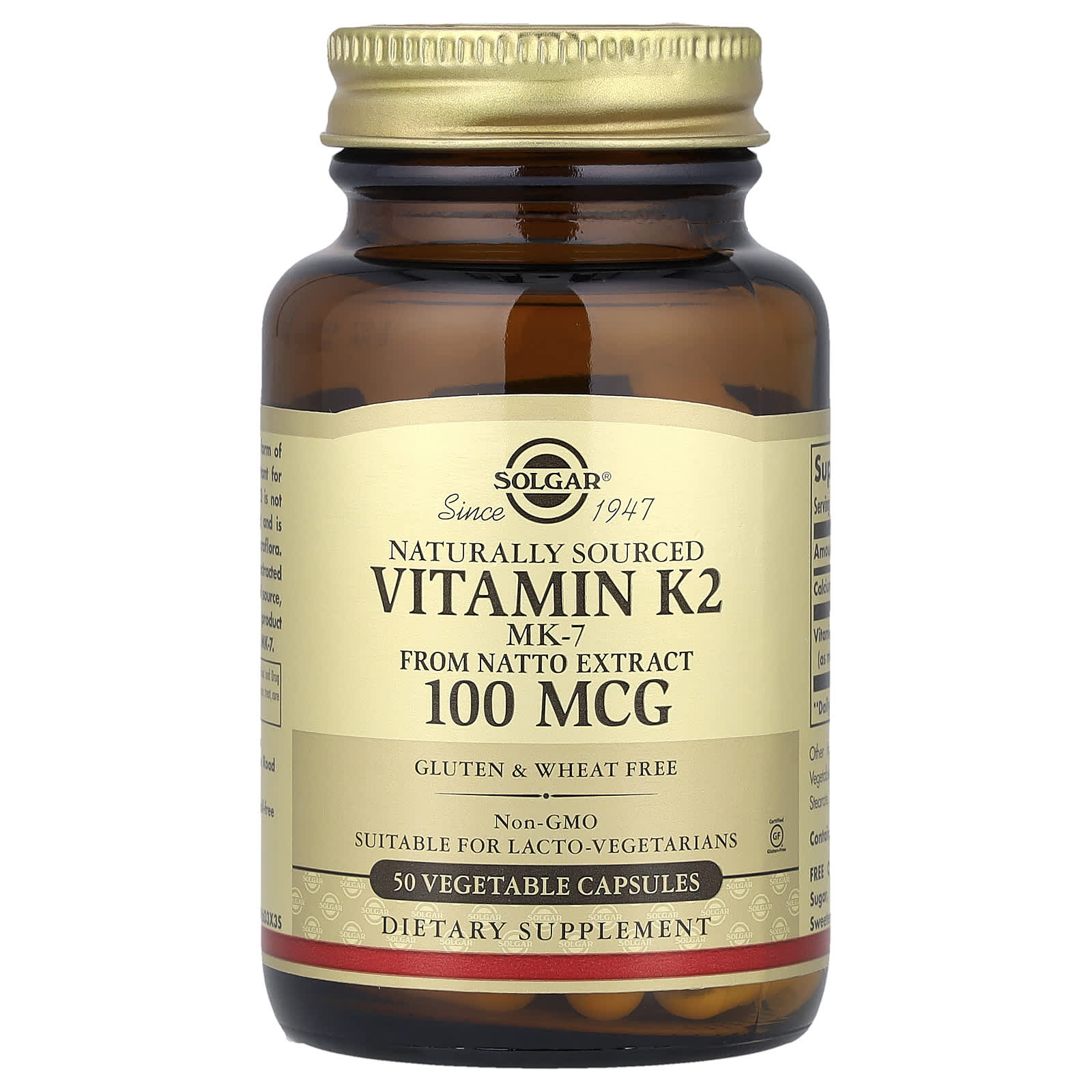 Solgar Naturally Sourced Vitamin K2, 50 Vegetable Capsules — Tunisie