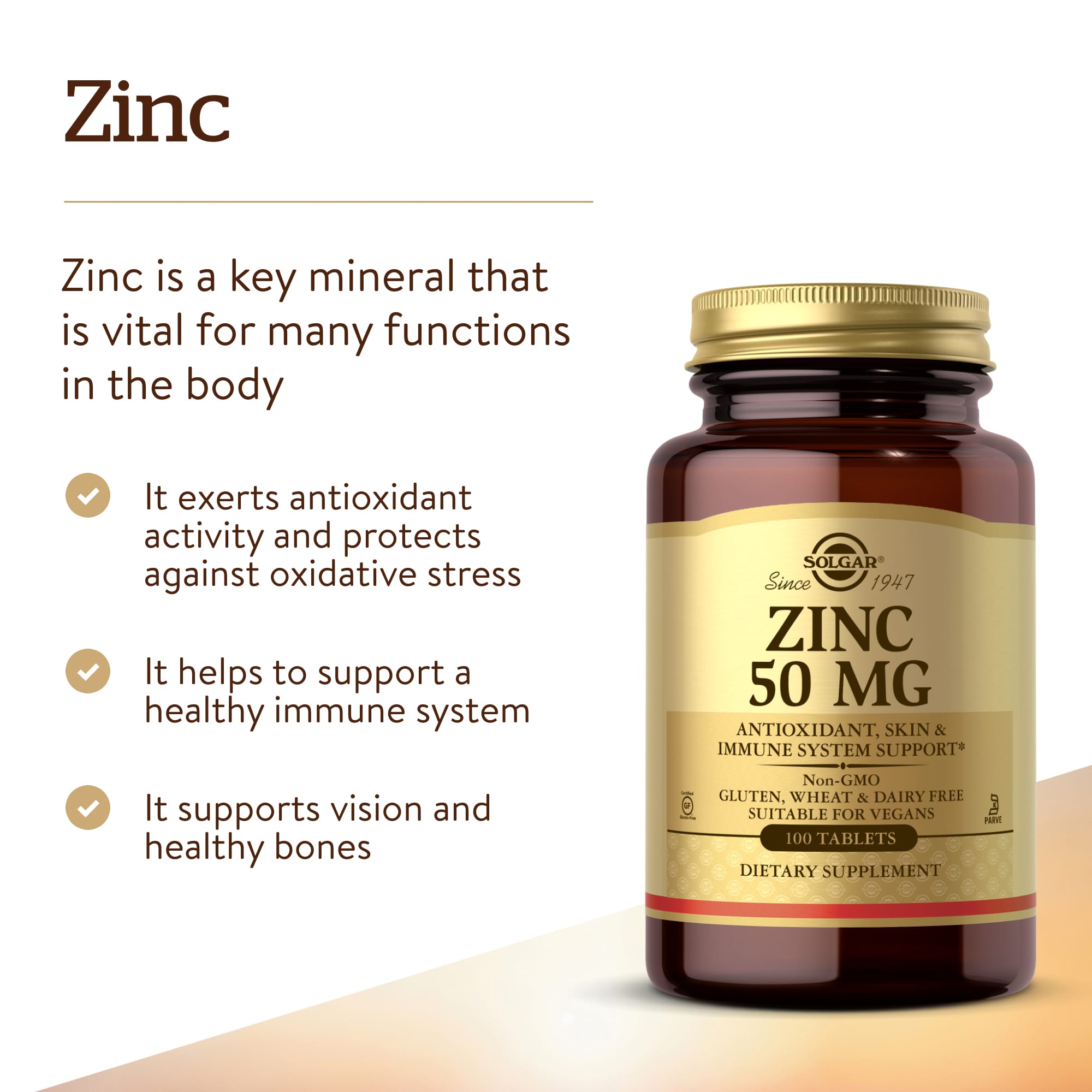 Solgar Zinc – 100 comprimés — étiquette 3