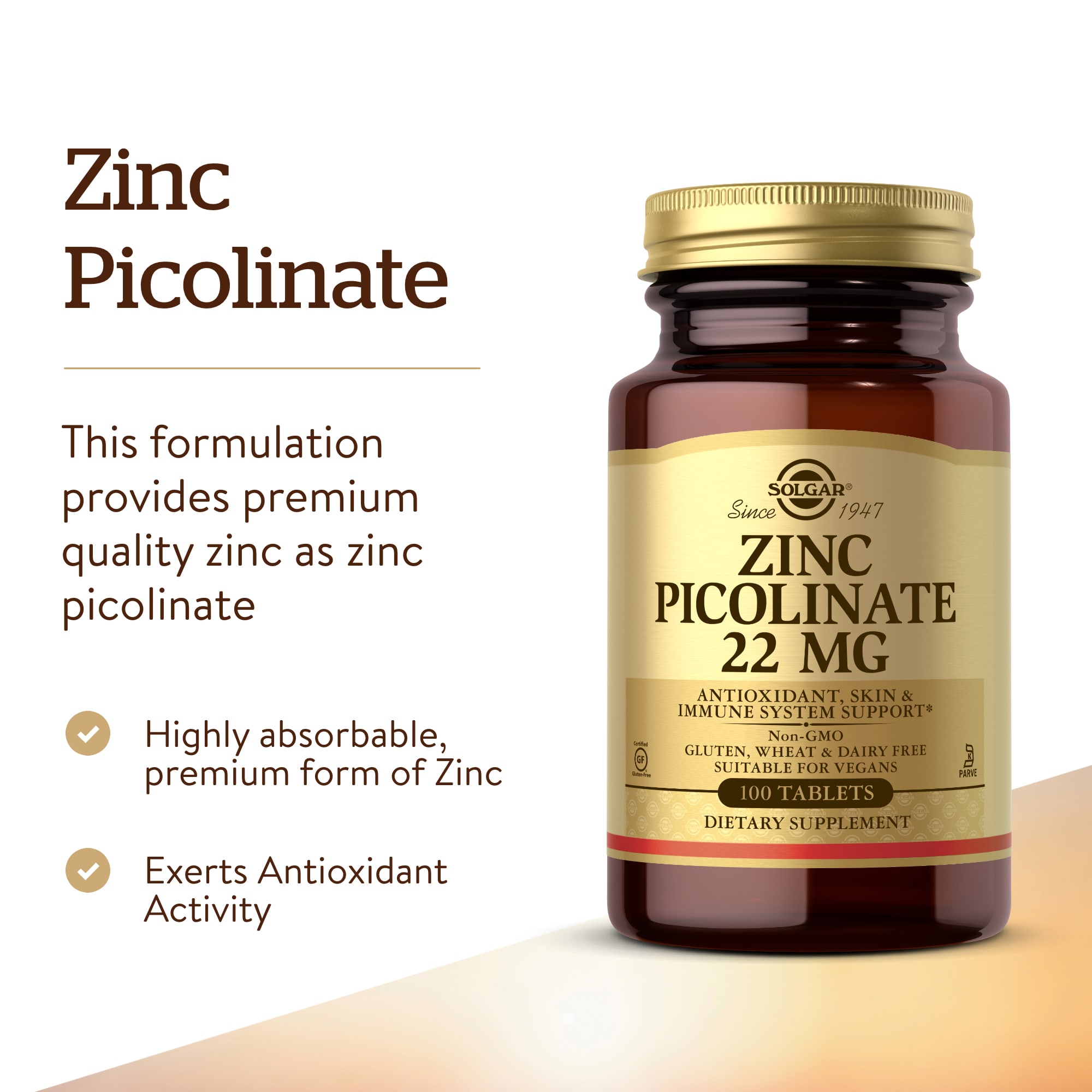Solgar Zinc Picolinate – 100 comprimés — étiquette 1