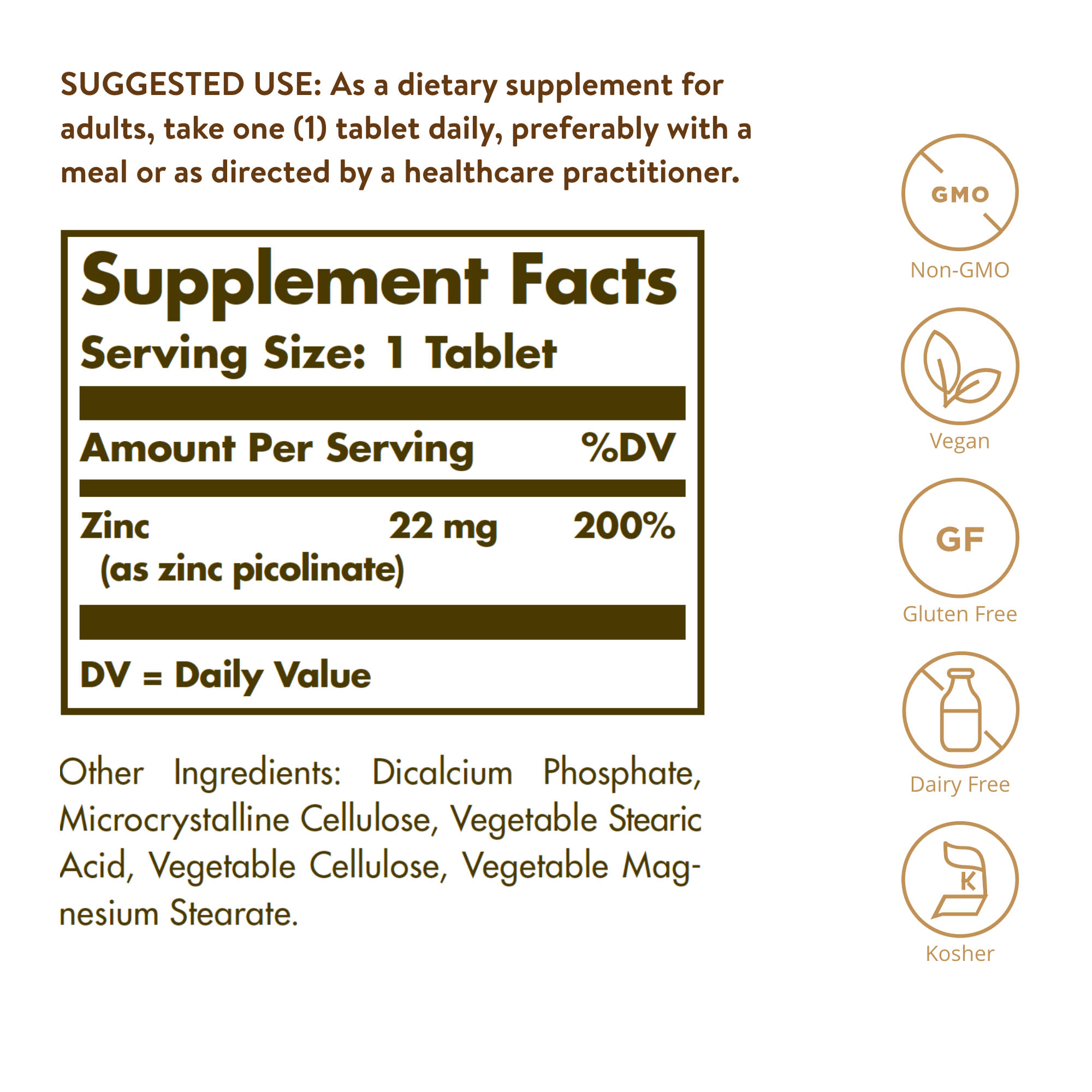 Solgar Zinc Picolinate – 100 comprimés — étiquette 3