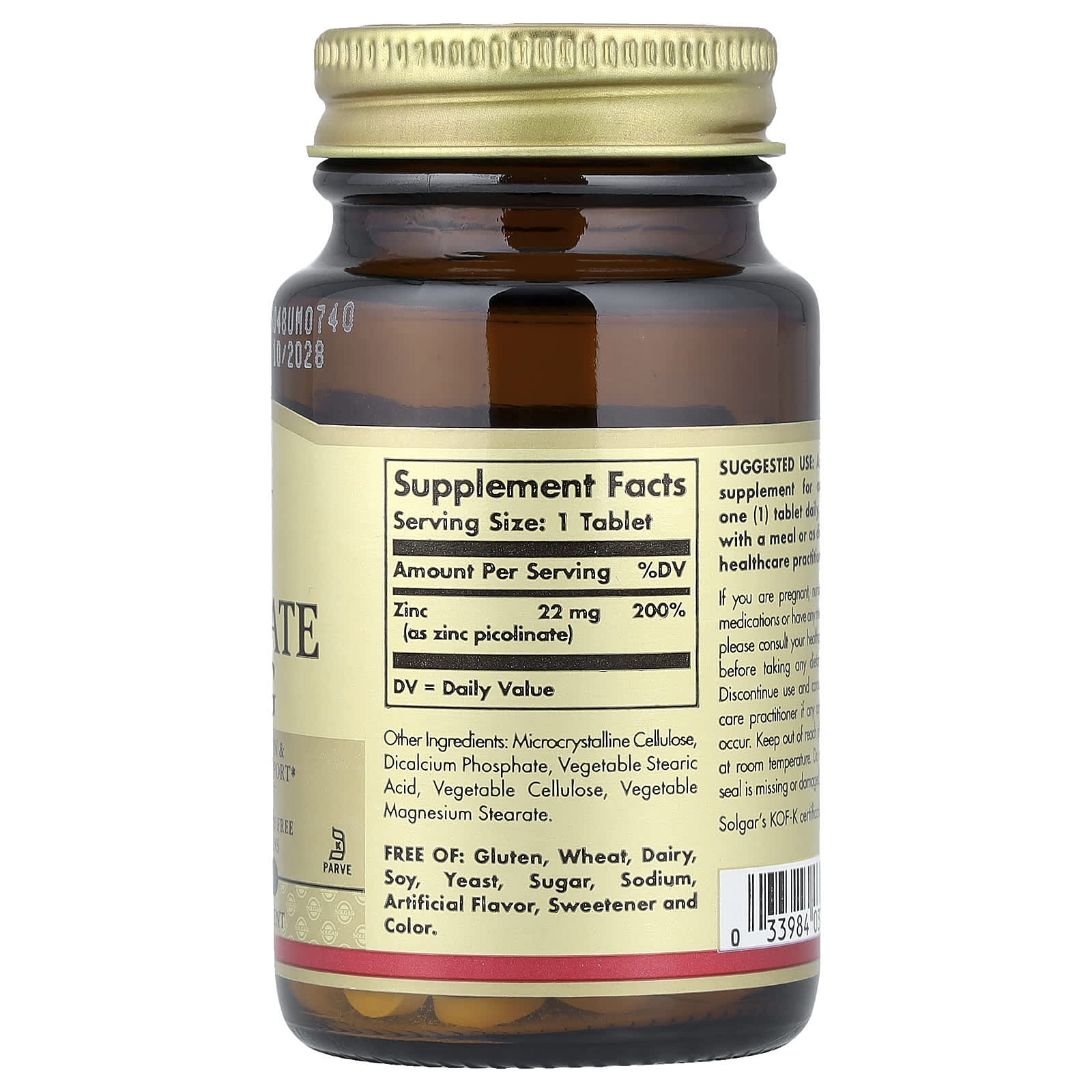Solgar Zinc Picolinate – 100 comprimés — photo 2 sur 2