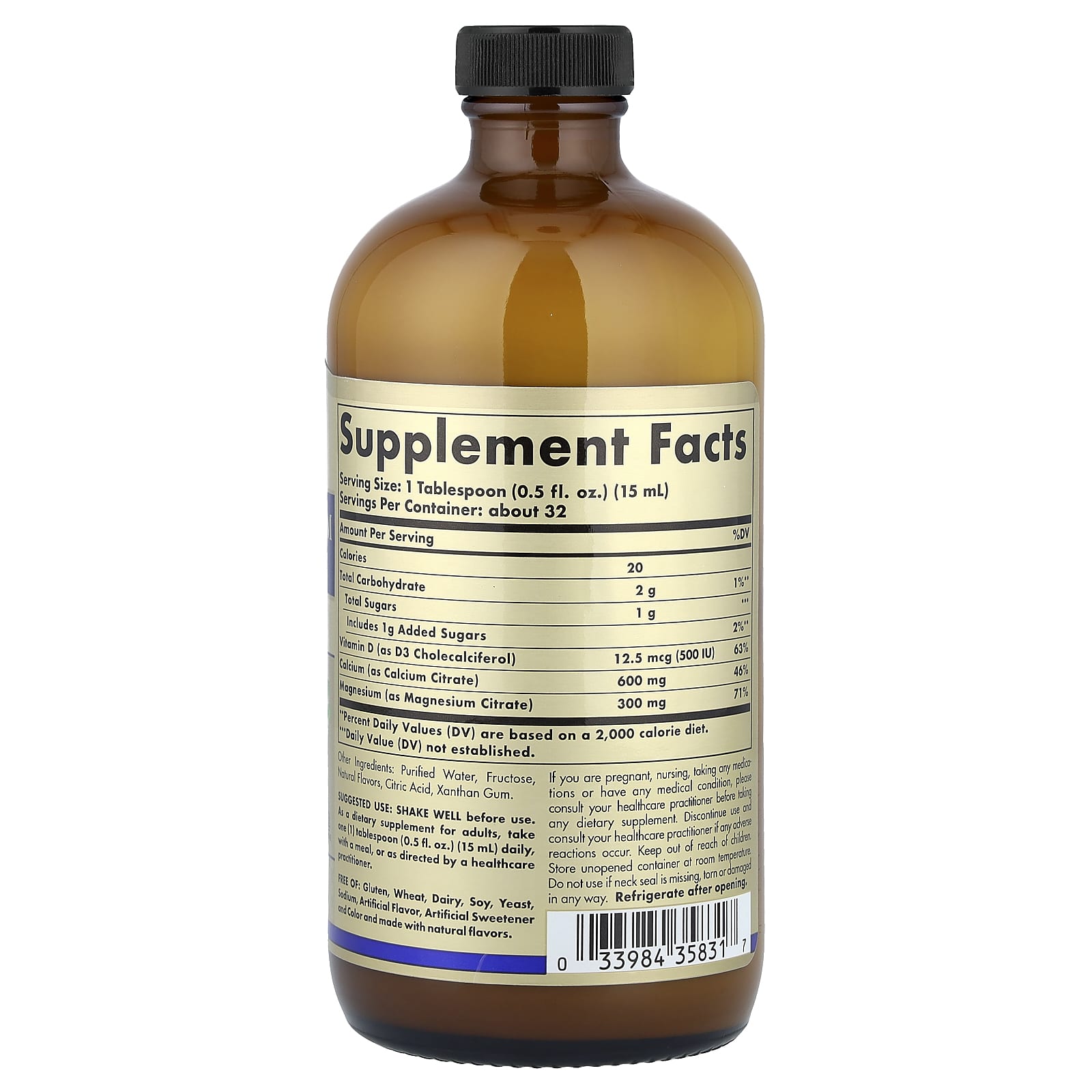 Solgar Liquid Calcium Magnesium Citrate with Vitamin D3 – Blueberry – 473 ml — photo 2 sur 2