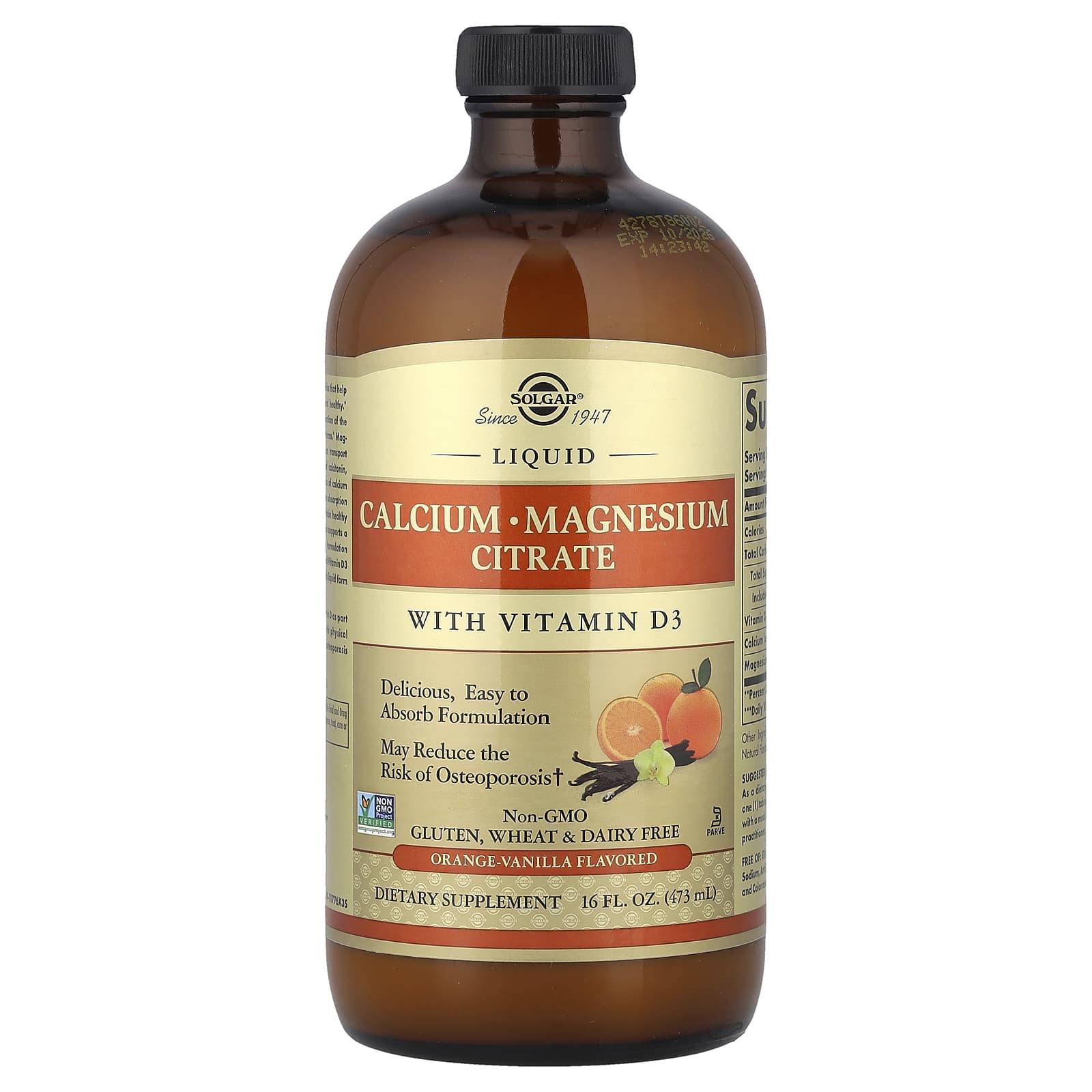 Solgar Liquid Calcium Magnesium Citrate with Vitamin D3 – Orange-Vanilla – 473 ml — Tunisie