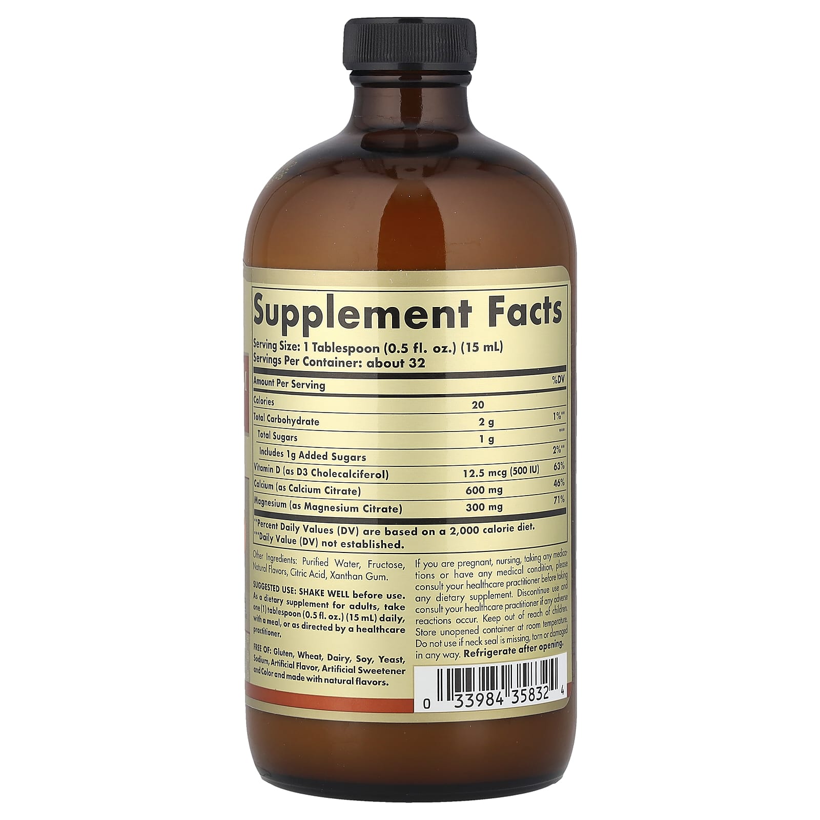 Solgar Liquid Calcium Magnesium Citrate with Vitamin D3 – Orange-Vanilla – 473 ml — photo 2 sur 2