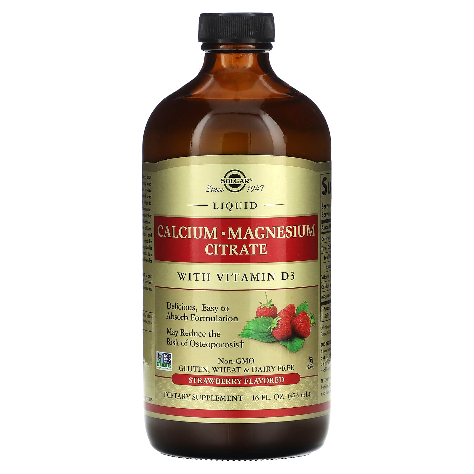 Solgar Liquid Calcium Magnesium Citrate with Vitamin D3 – Strawberry – 473 ml — Tunisie