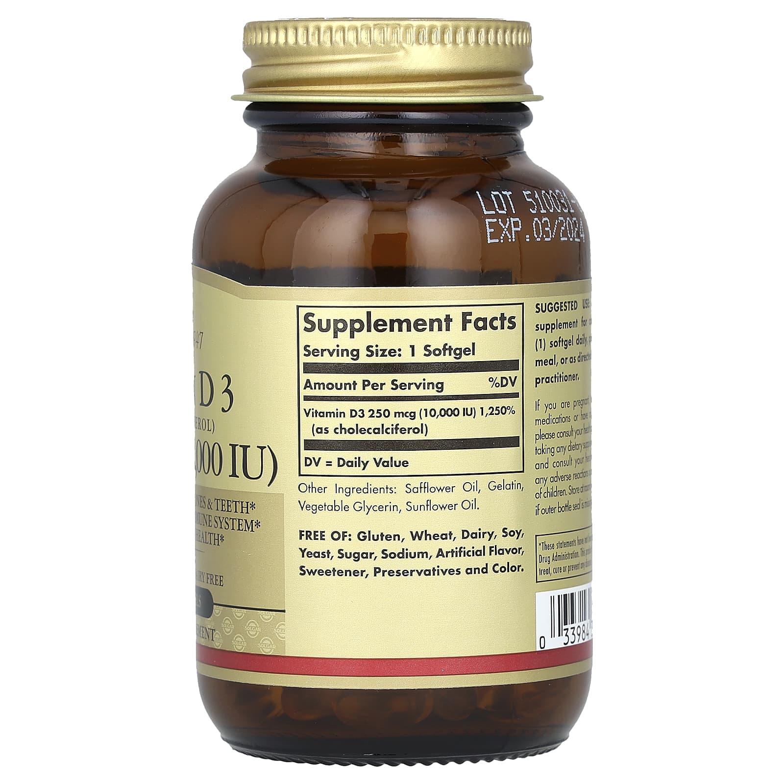 Solgar Vitamin D3 (Cholecalciferol) – 120 capsules molles — photo 2 sur 2