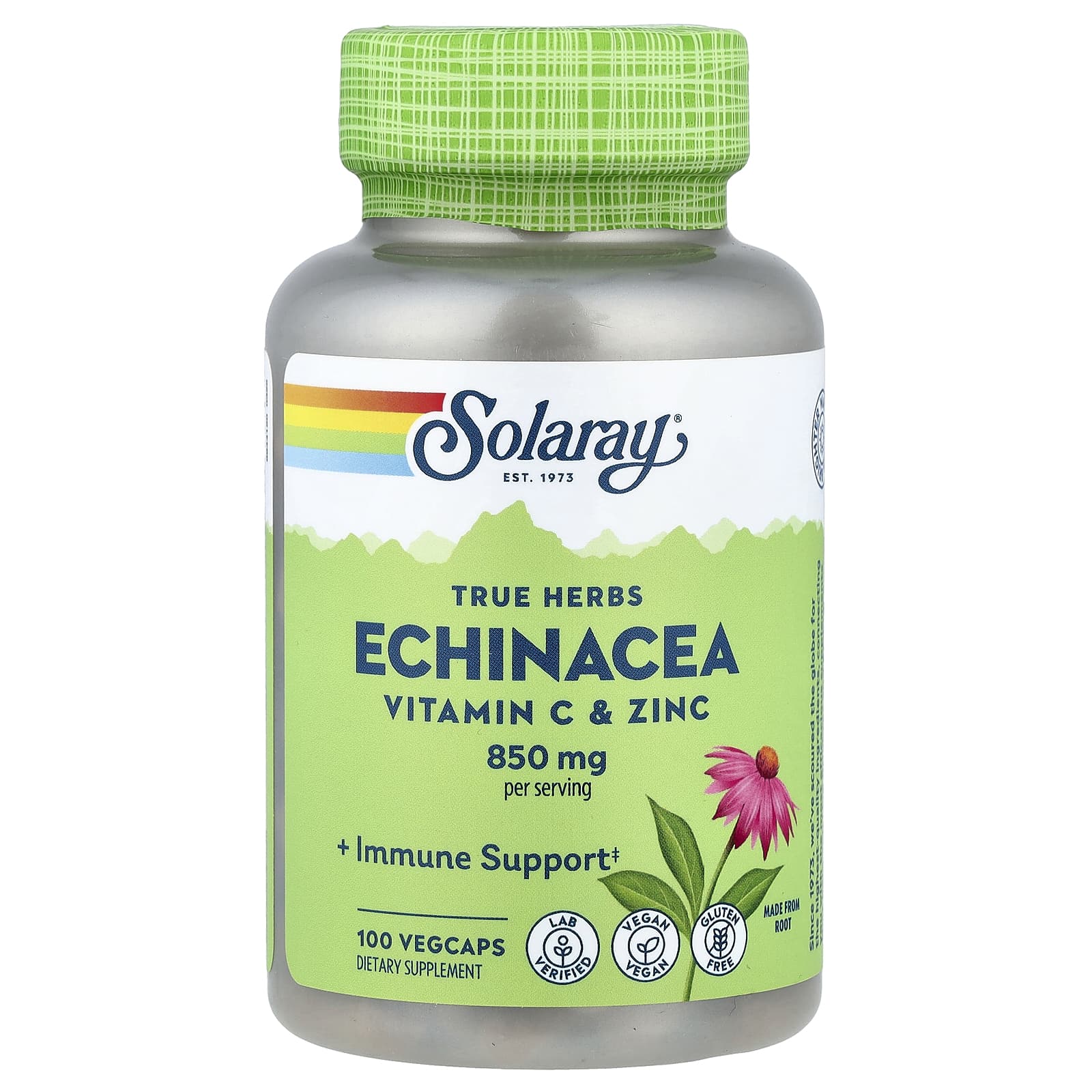 Solaray True Herbs, Echinacea, Vitamin C & Zinc, 100 VegCaps — Tunisie
