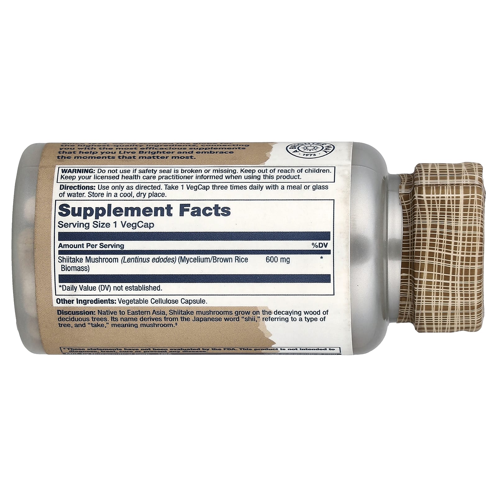 Solaray Mushrooms, Shiitake Mushroom – 600 mg — photo 2 sur 2