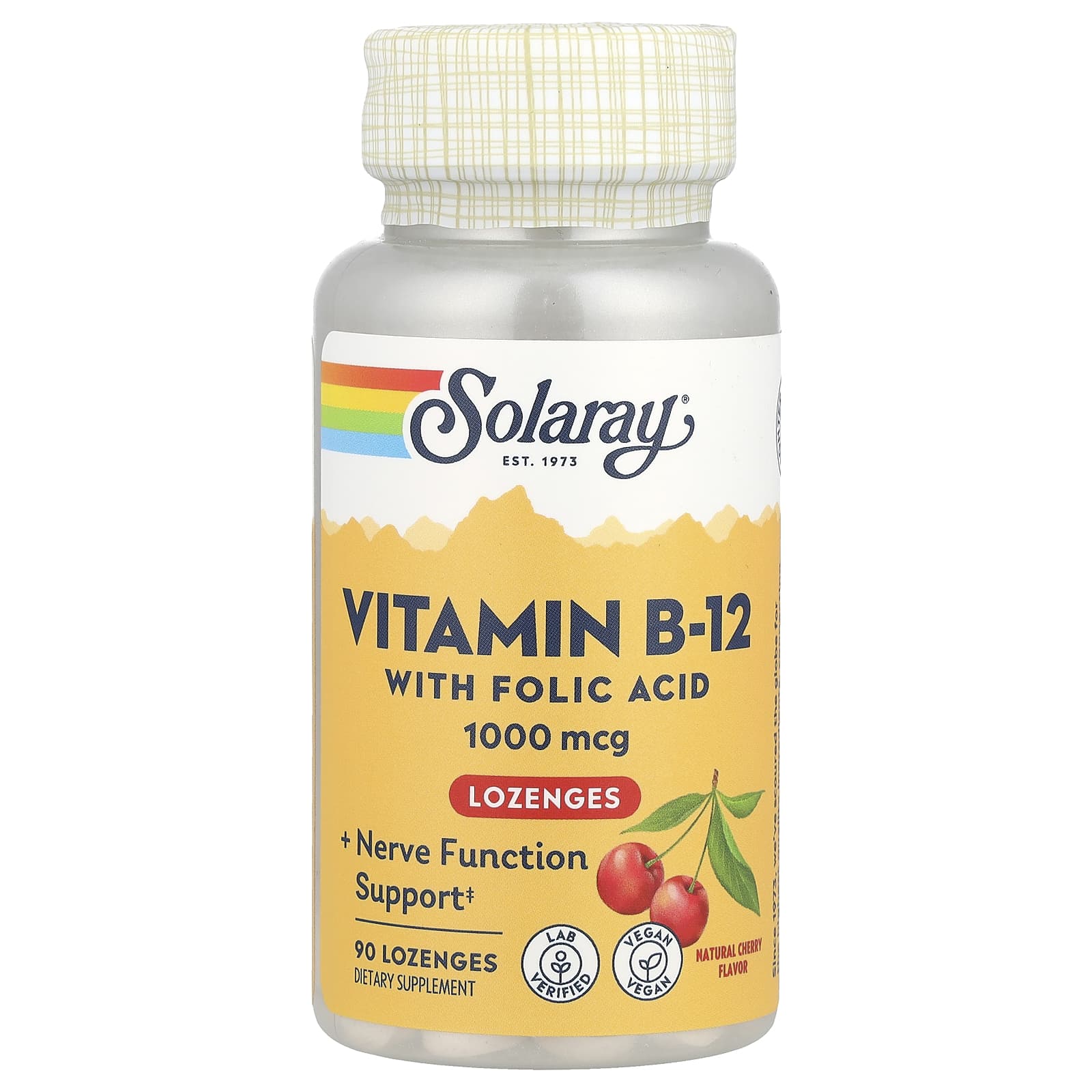 Solaray Vitamin B-12 with Folic Acid Lozenges – Natural Cherry – 90 pastilles — Tunisie