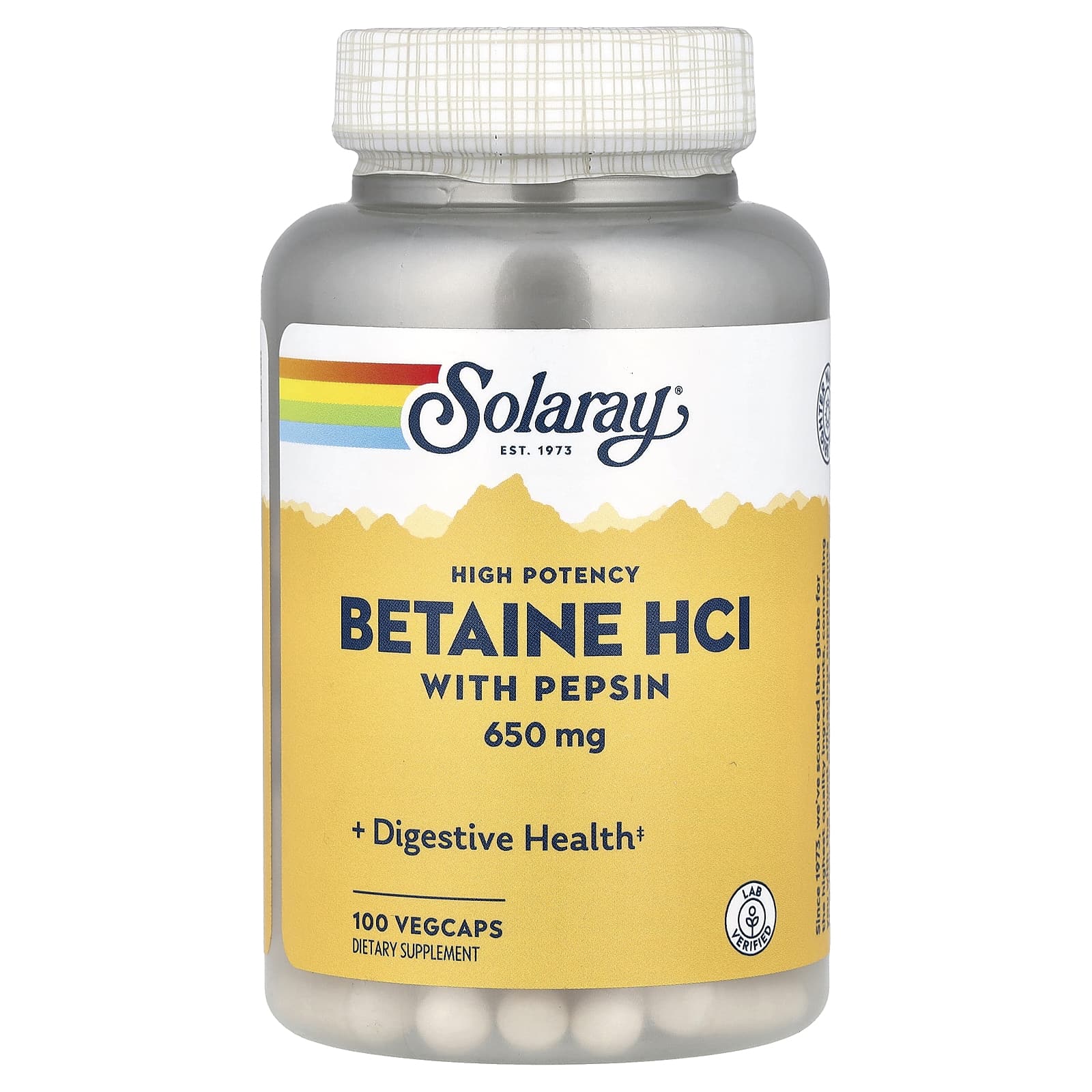 Solaray High Potency Betaine HCl with Pepsin, 100 VegCaps — Tunisie