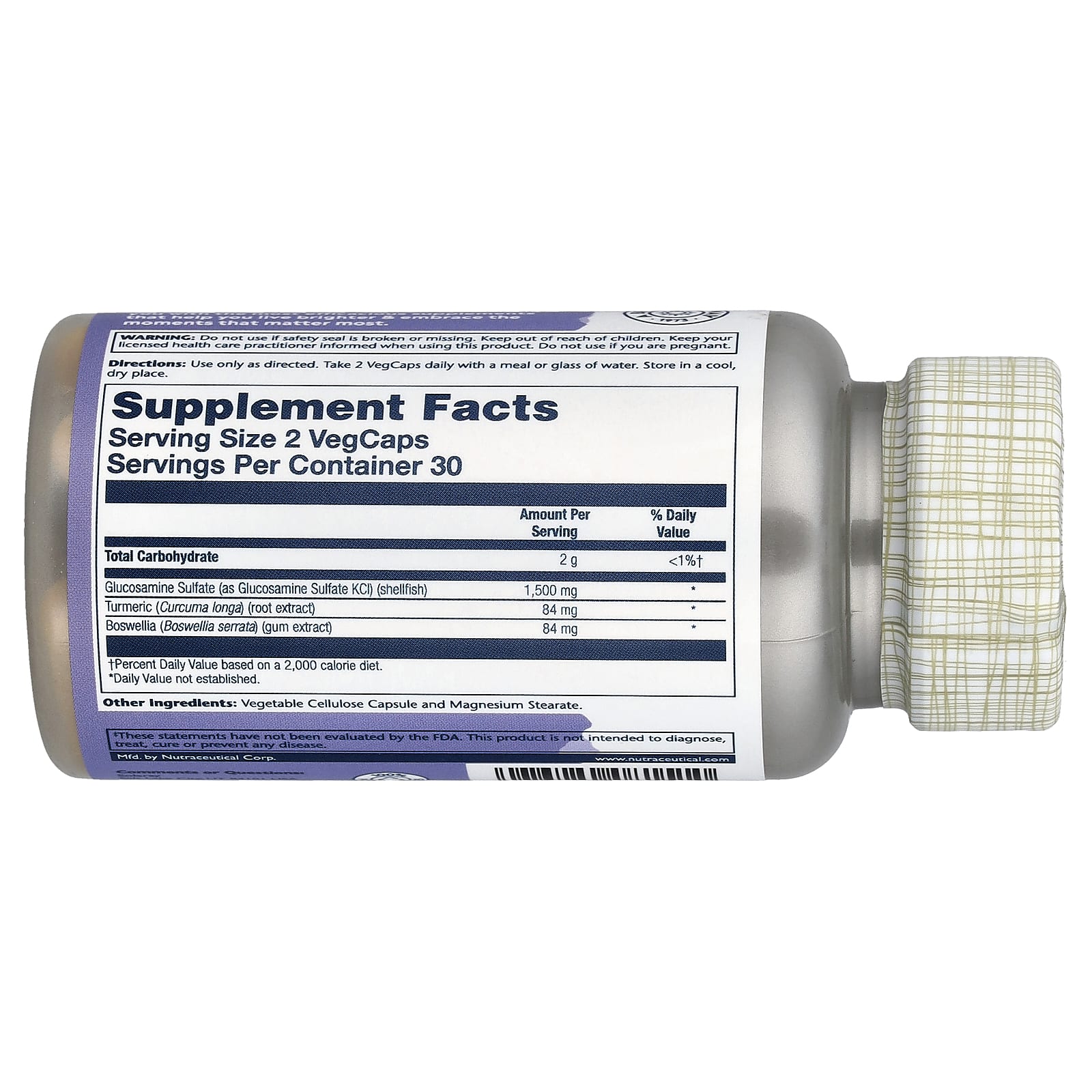 Solaray Glucosamine Sulfate, with Turmeric & Boswellia, 60 Vegcaps — photo 2 sur 2