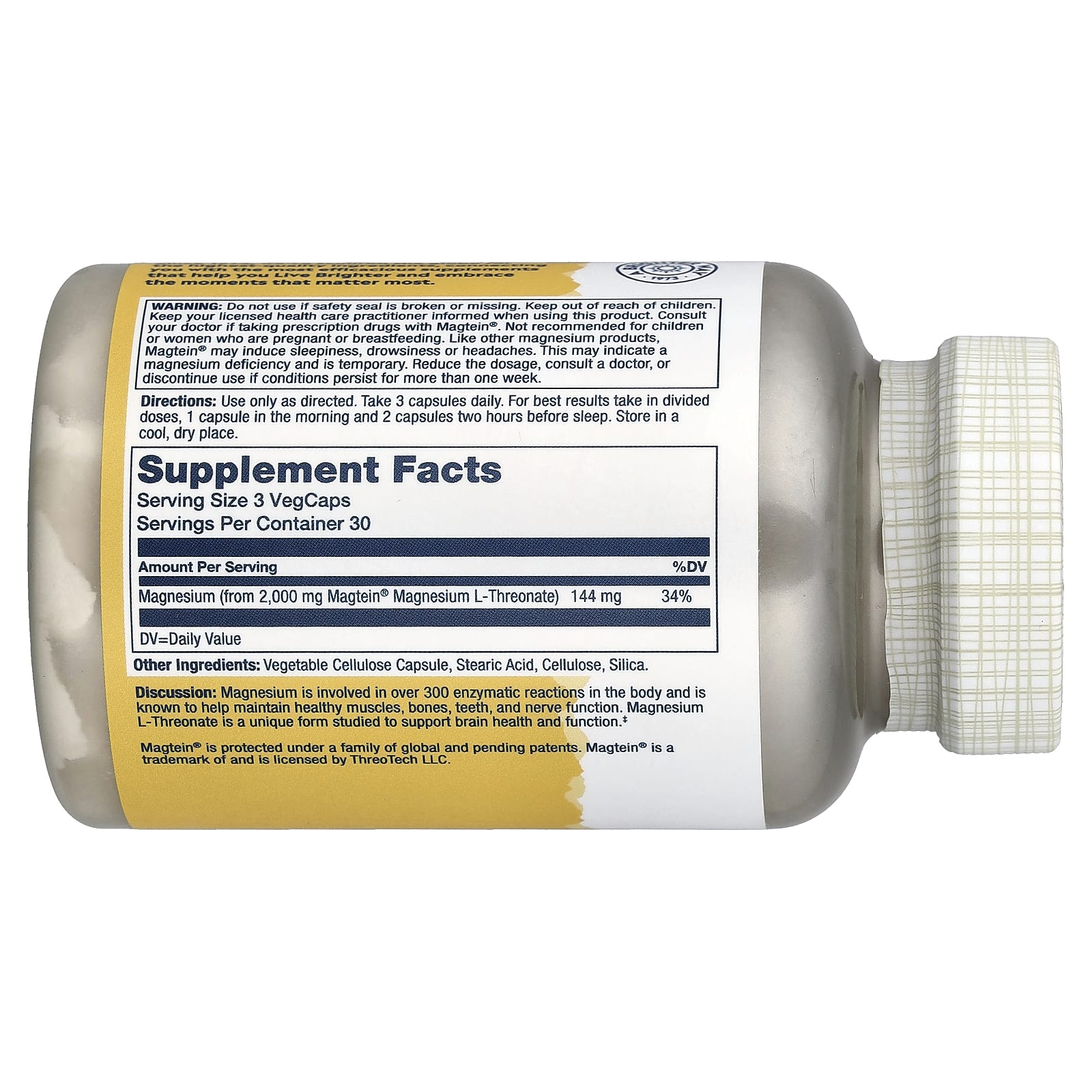 Solaray SmartMag Magnesium L-Threonate, 90 VegCaps (48 mg per VegCap) — photo 2 sur 2