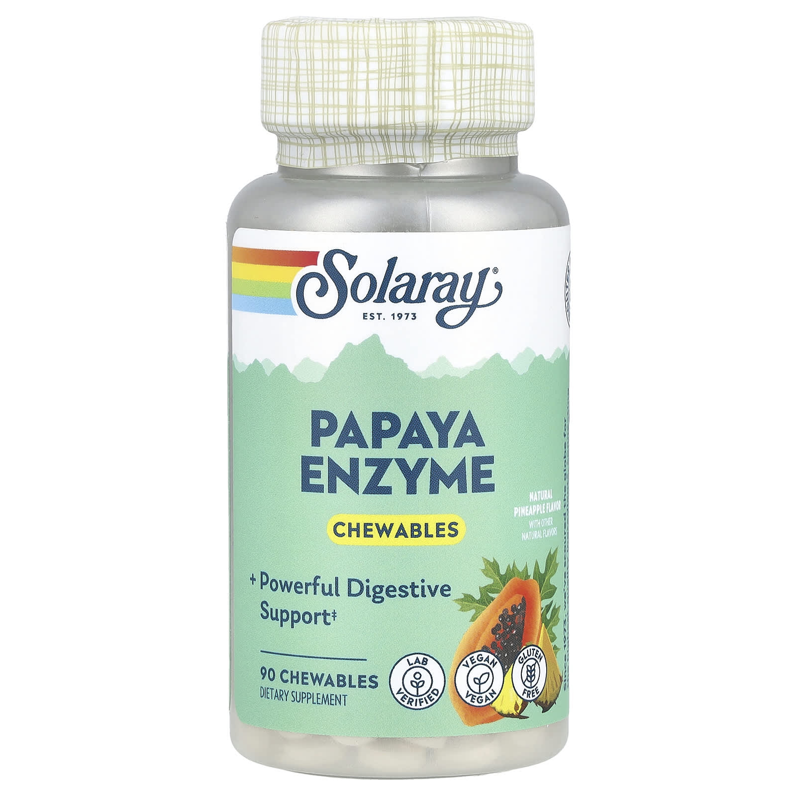 Solaray Papaya Enzyme, 90 Chewables – Natural Pineapple — Tunisie