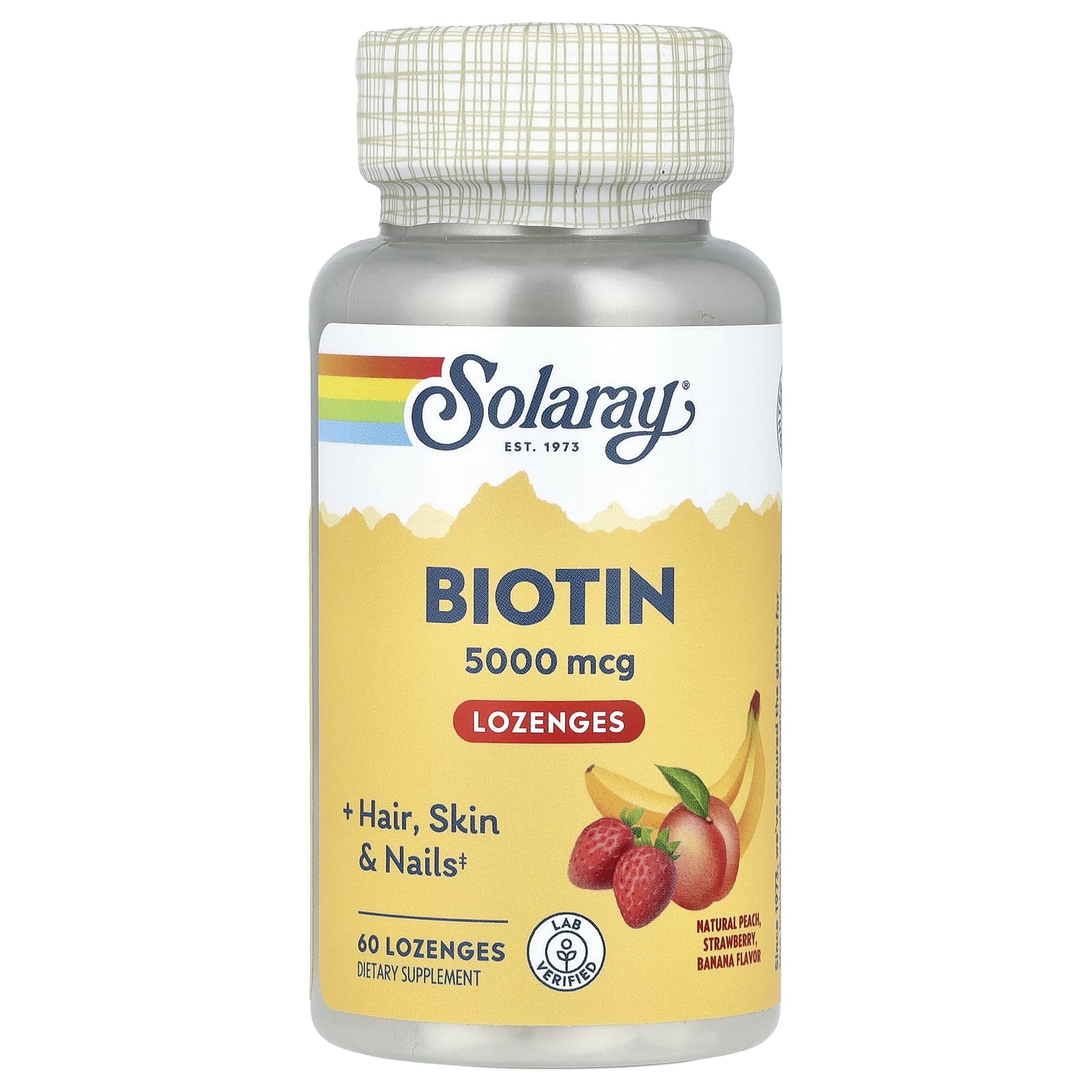 Solaray Biotin, Strawberry, Banana – Natural Peach – 60 pastilles — Tunisie