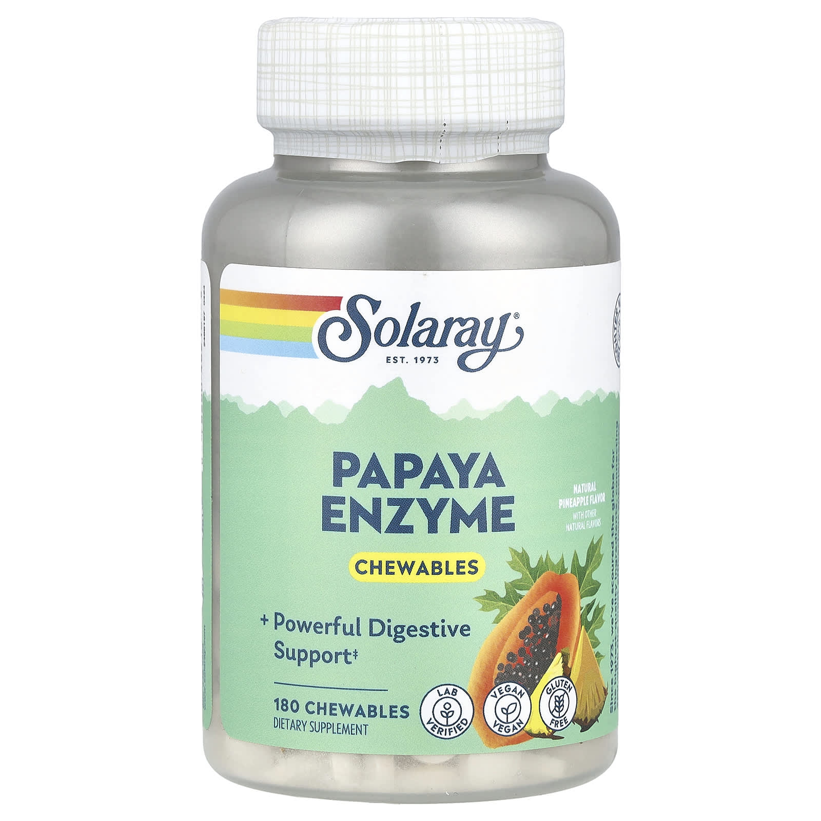 Solaray Papaya Enzyme, 180 Chewables – Natural Pineapple — Tunisie