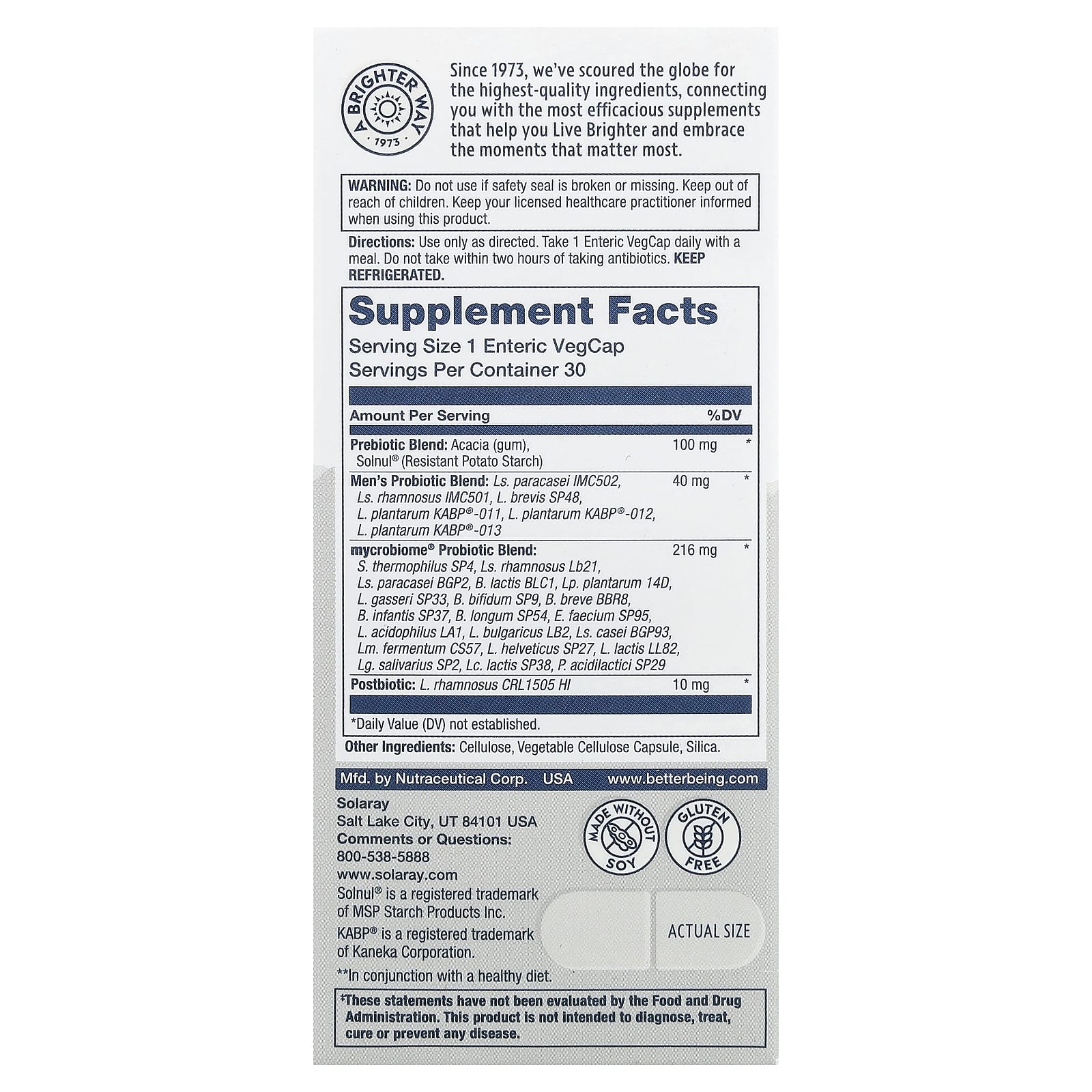 Solaray Mycrobiome, Complete Probiotic, Men's, 30 VegCaps — photo 2 sur 2